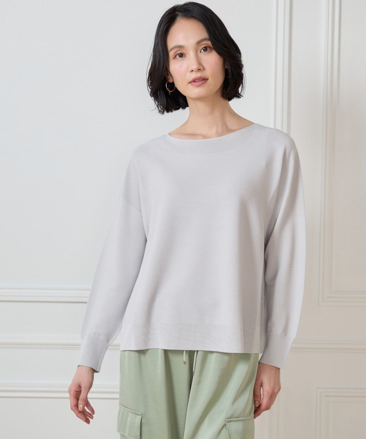 7-IDconcept.「《大きいサイズ》 ホールガーメントボートネックニット《Cuoo PLUS》」|ニット・セーター|グレー1