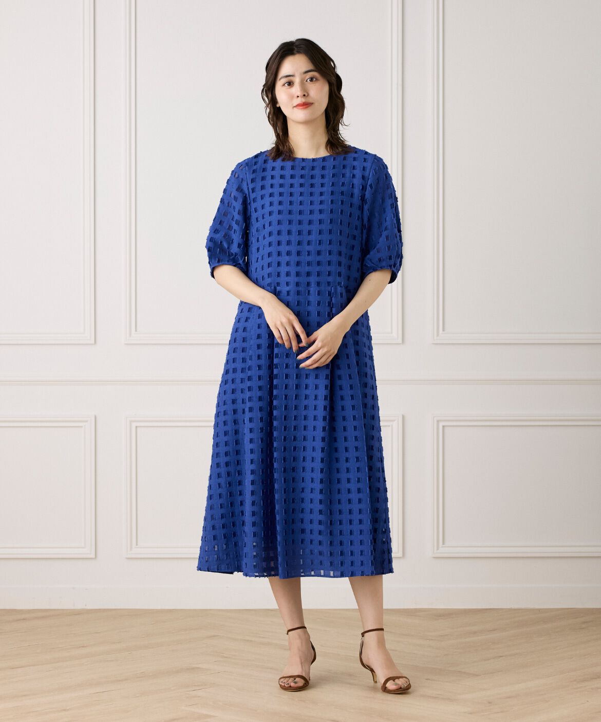 7-IDconcept.「《大きいサイズ》パフスリーブジャカードワンピース」|その他|