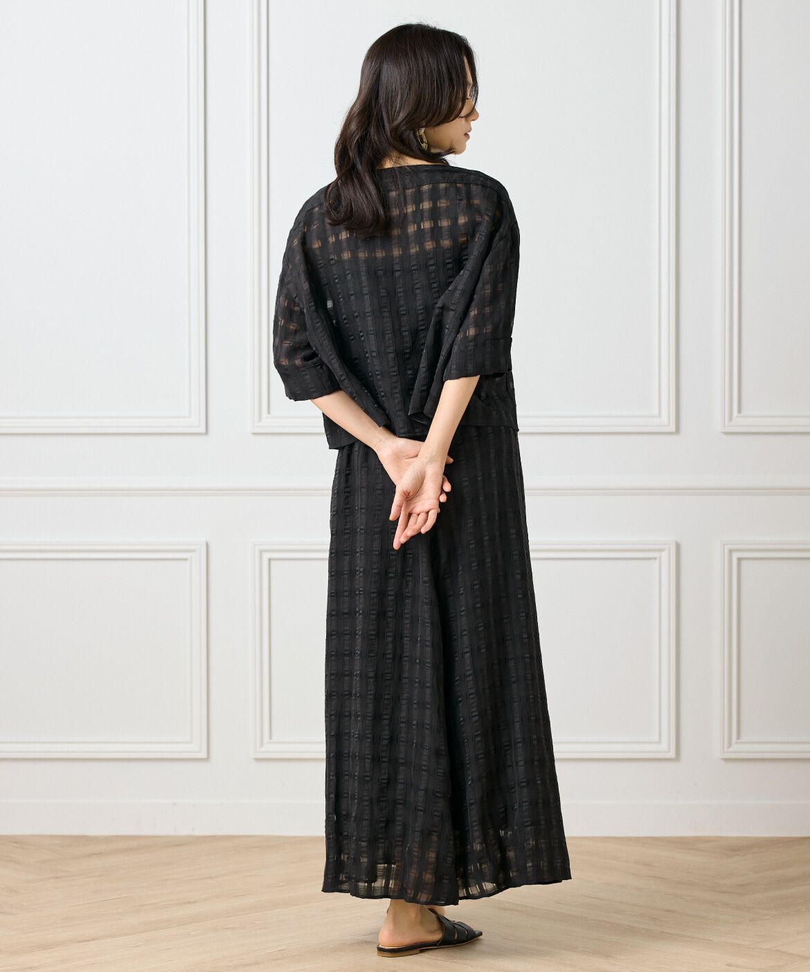 INED「《大きいサイズ》シアーチェックバイアススカート」|フレア|