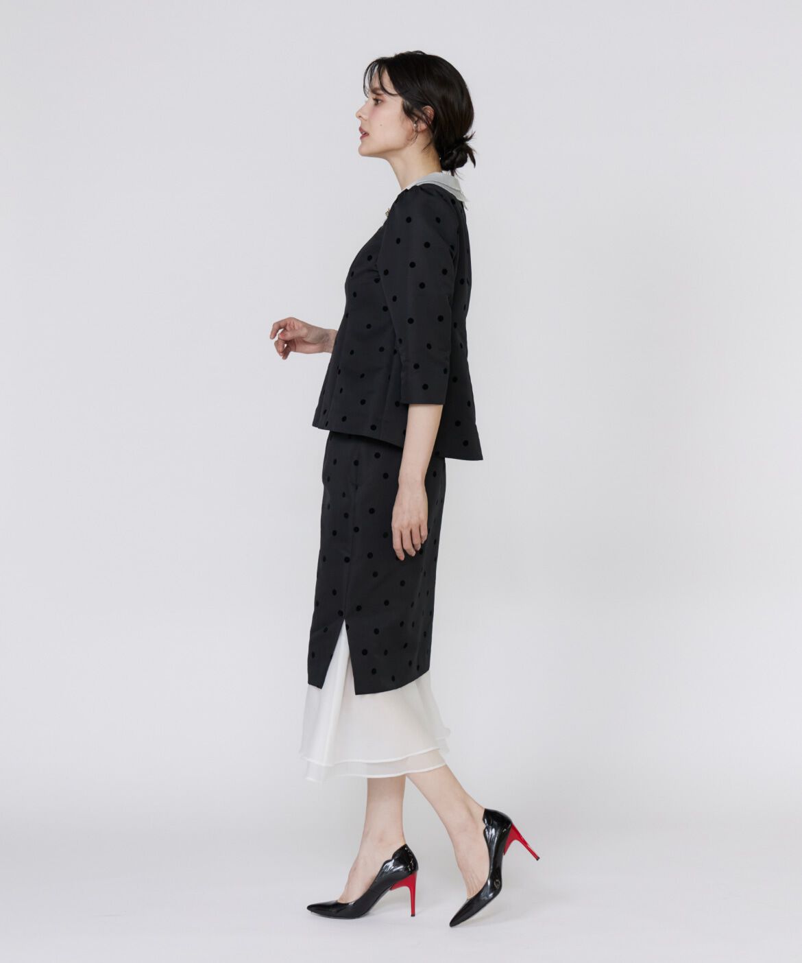 Maglie le cassetto「《M Maglie le cassetto》ドットフロッキーシアー付け衿ブラウス」|シャツ・ブラウス|