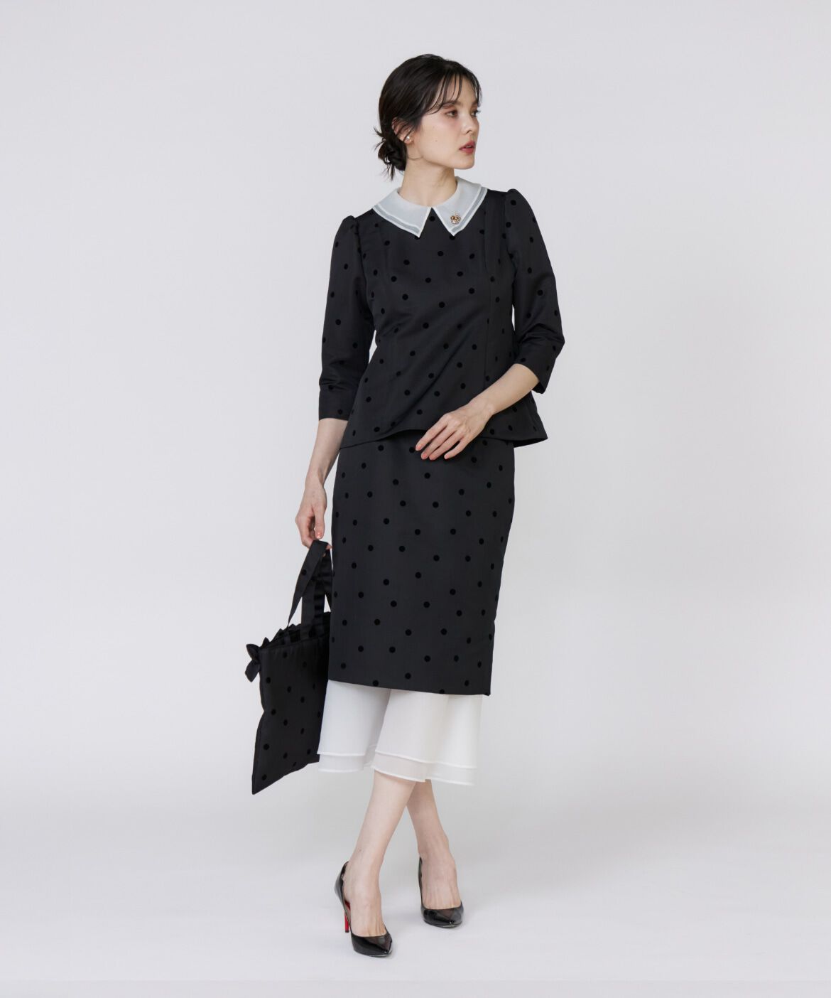 Maglie le cassetto「《M Maglie le cassetto》ドットフロッキーシアー付け衿ブラウス」|シャツ・ブラウス|