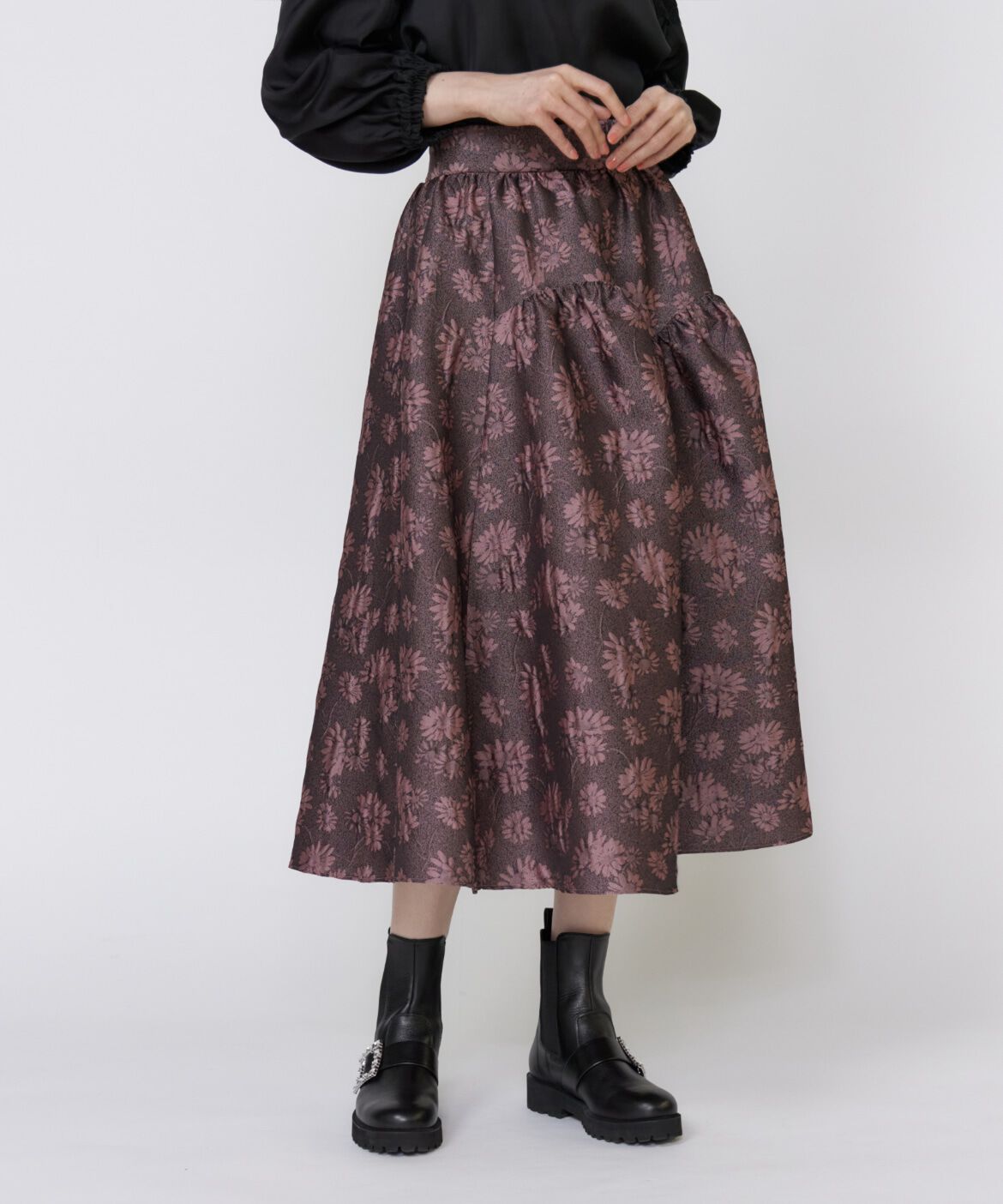 Maglie le cassetto「フラワージャガードスカート」|フレア|