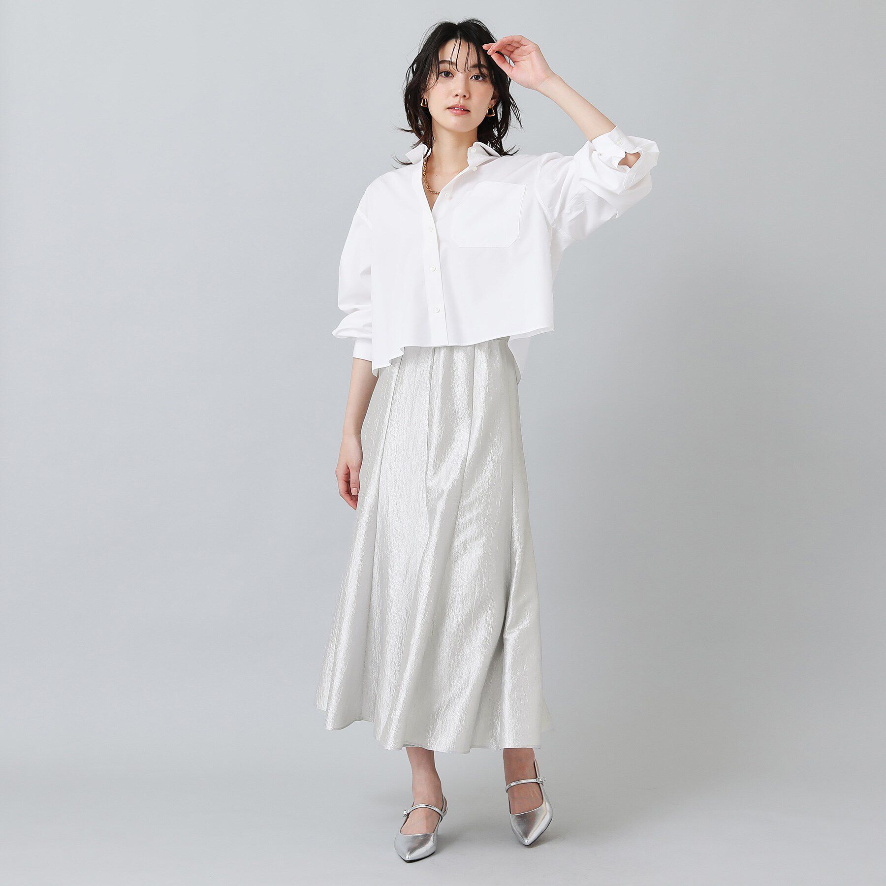 UNTITLED「【1枚で着映え／洗える】メタリックフレアスカート」|スカート|