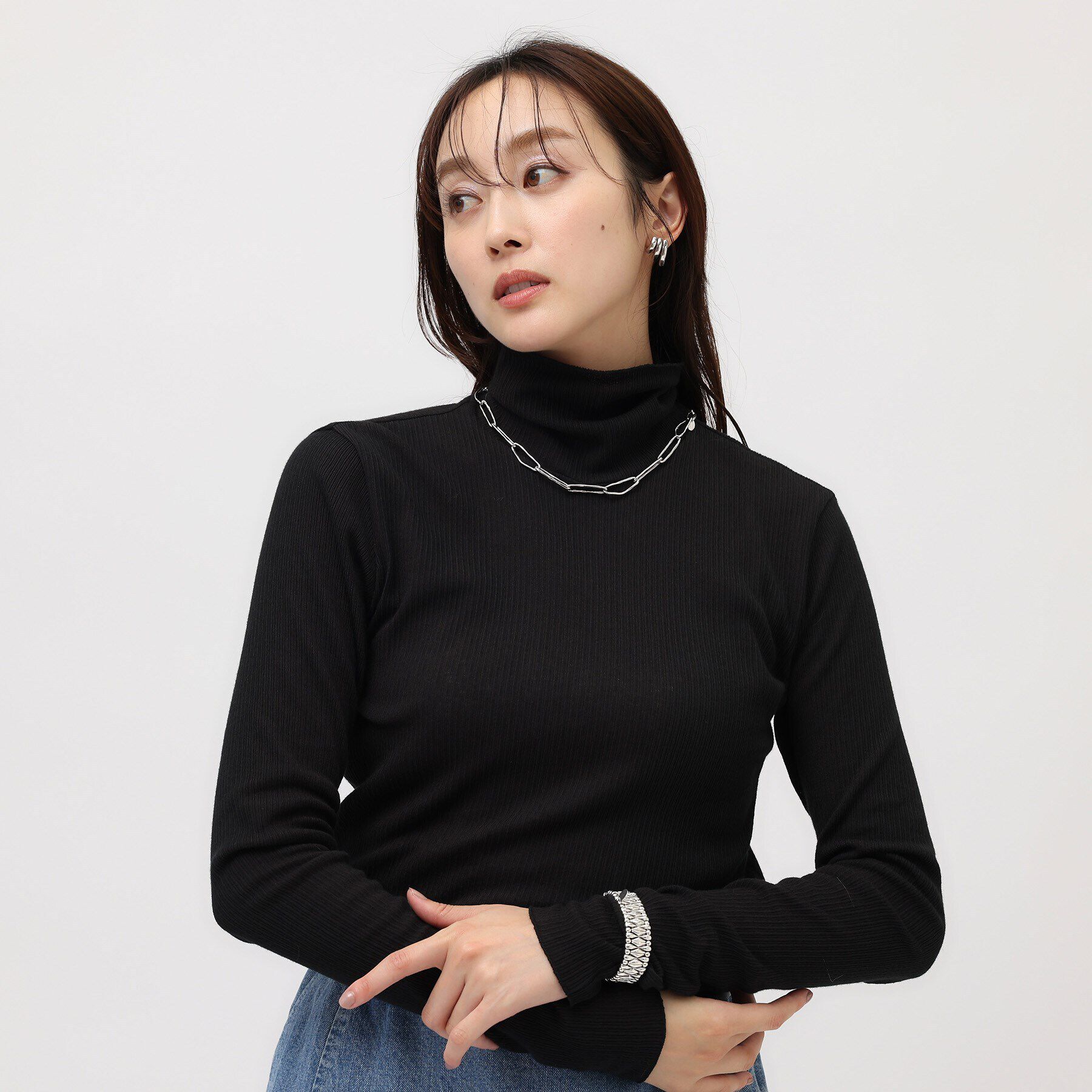 UNTITLED「【インナーにおすすめ】タートルネック テレコカットソー」|Tシャツ・カットソー|ﾌﾞﾗｯｸ(019)