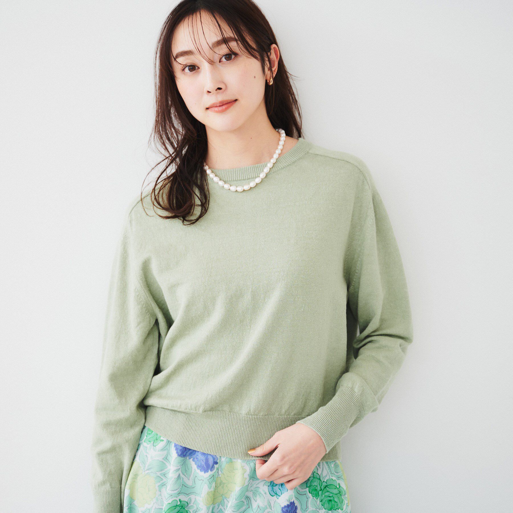 UNTITLED「【アンサンブル可能/洗える】リネン混ベーシックプルオーバー」|ニット・セーター|ミントグリーン(02