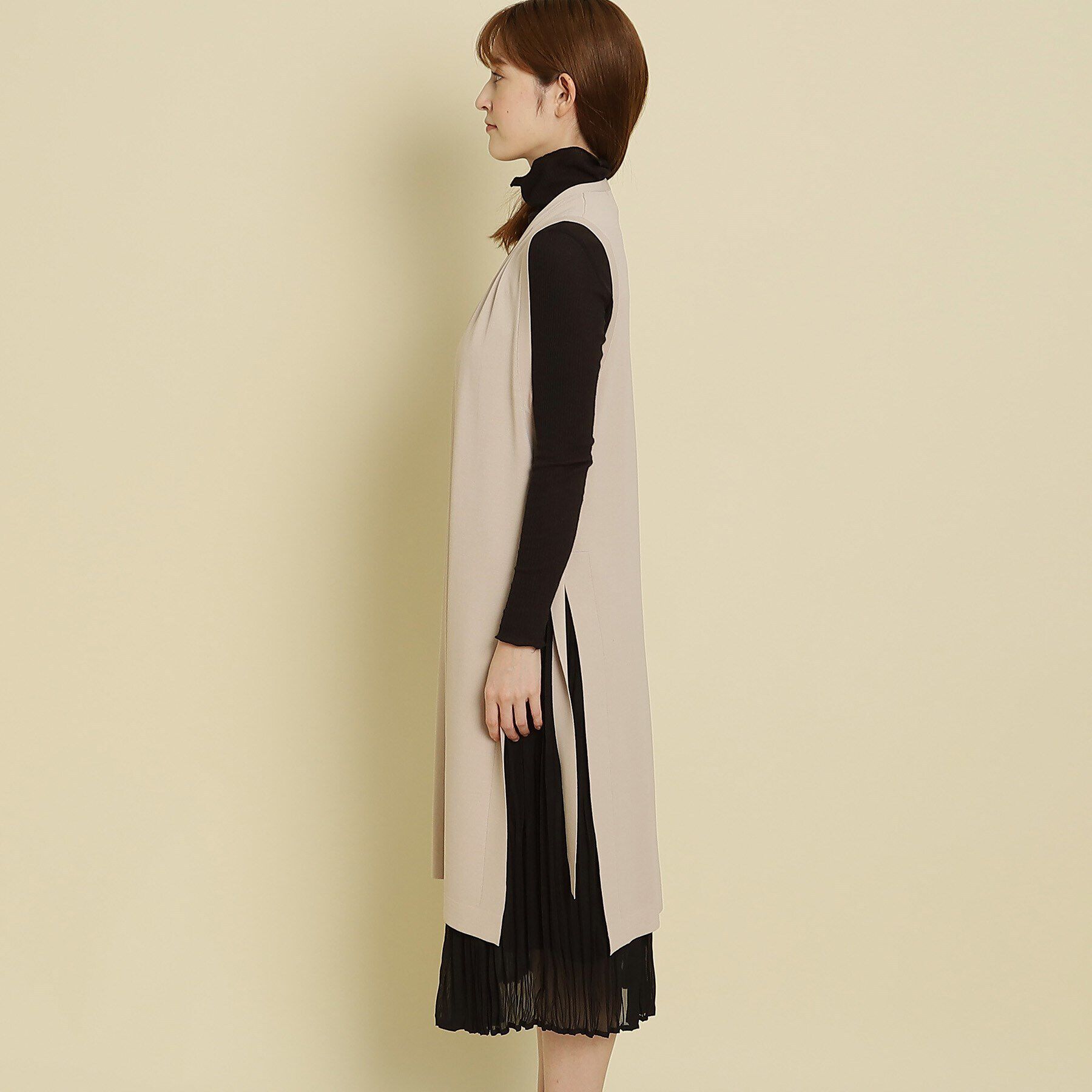 COUP DE CHANCE「【洗える／ジレ】サイドスリット ロングニットジレ」|ベスト・ジレ|