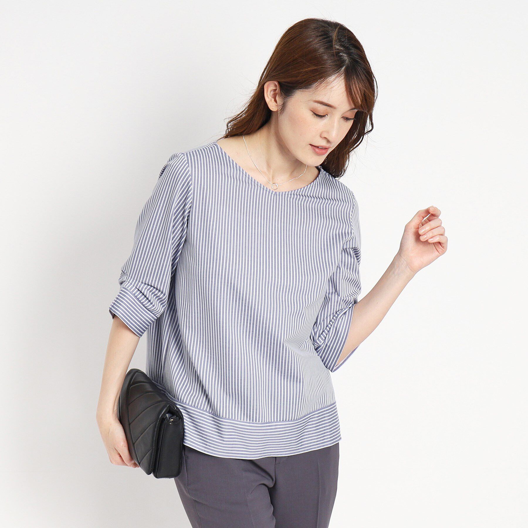 COUP DE CHANCE「【洗える／日本製】ストライプ柄プルオーバージャージ」|Tシャツ・カットソー|