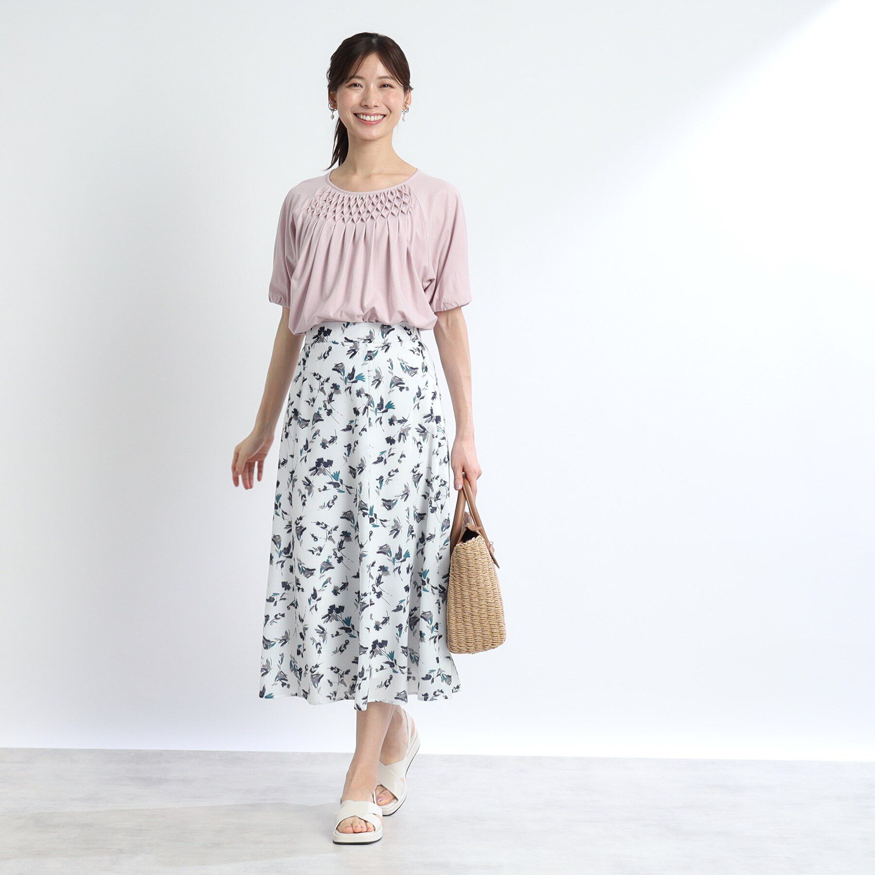 Reflect「【SALE／接触冷感／洗える】スモッキング刺繍ジャージブラウス」|Tシャツ・カットソー|