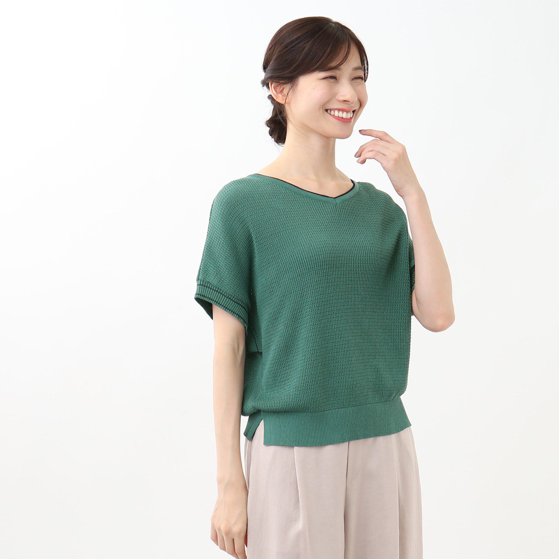 Reflect「【WEB限定カラーあり／洗える】ラメプルオーバーニット」|ニット・セーター|グリーン(524)