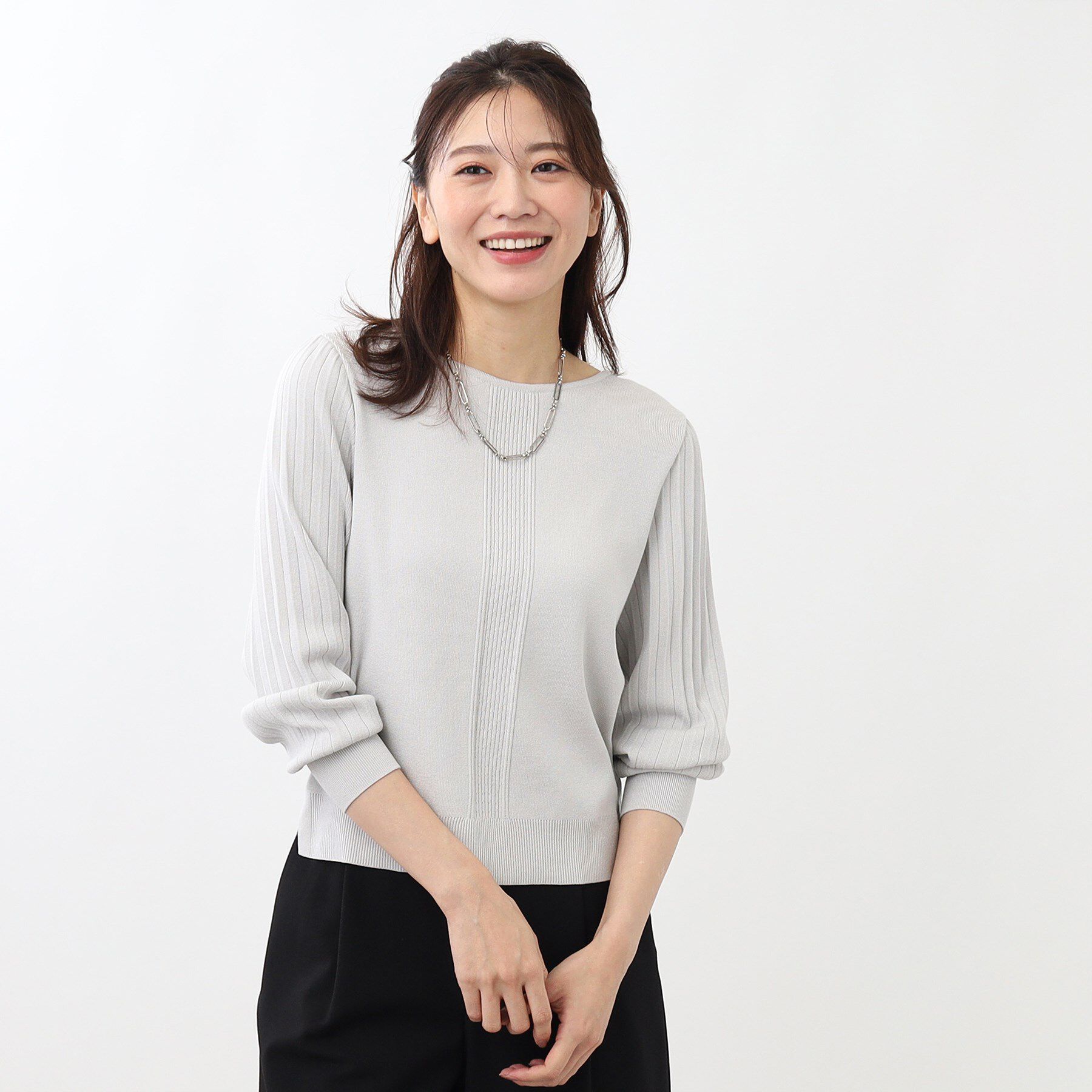 Reflect「【大人気ニットに新色登場！マイカラニット+／細見え／WEB限定カラーあり／マシンウォッシュ可／選べる」|ニット・セーター|ライトグレー(011