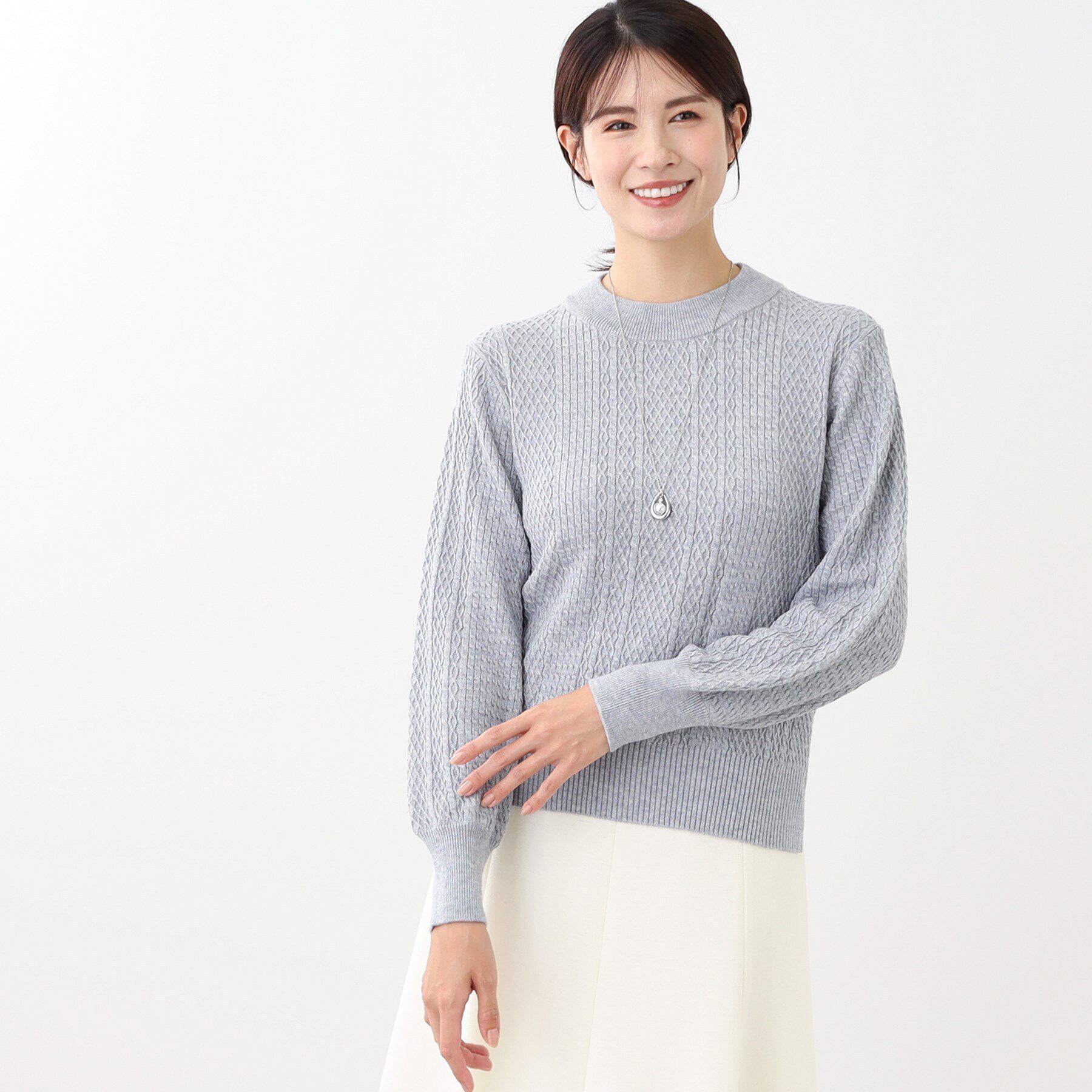 Reflect「【WEB限定カラーあり／洗える／セットアップ可】総柄ケーブルニット」|ニット・セーター|グレー(012)