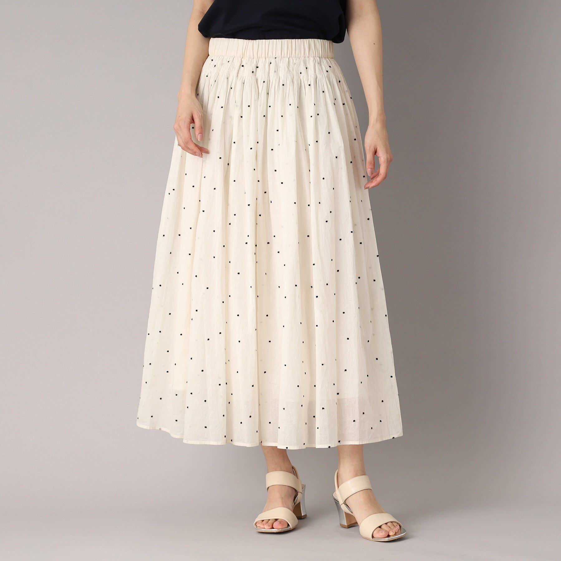 DRESSTERIOR「【ウエストゴム/裏地あり】イージーウエストドット刺繍スカート」|スカート|