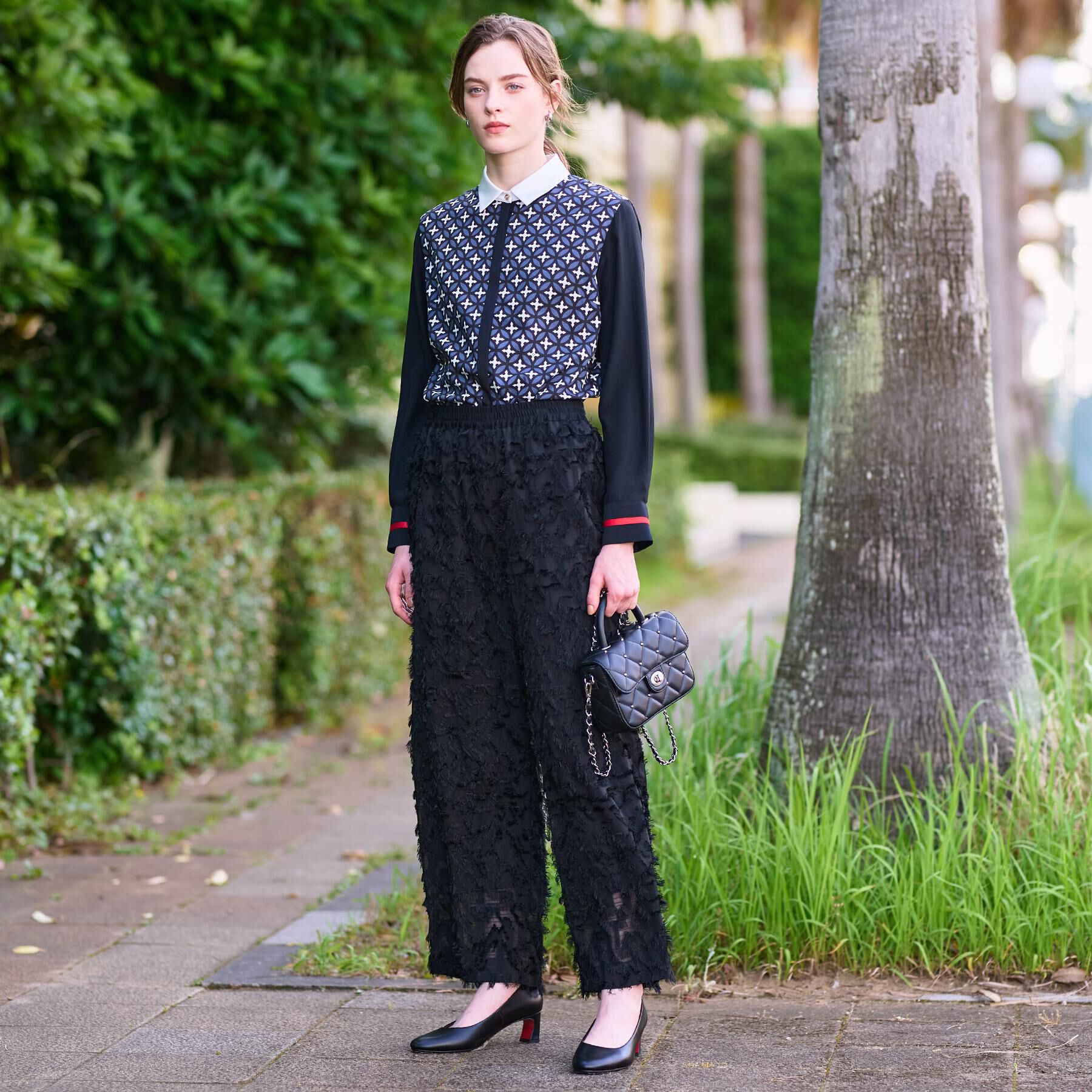 DRESSTERIOR「【美人百花/モデル美香着用】オーバーラップサークルコンビシャツ」|シャツ・ブラウス|