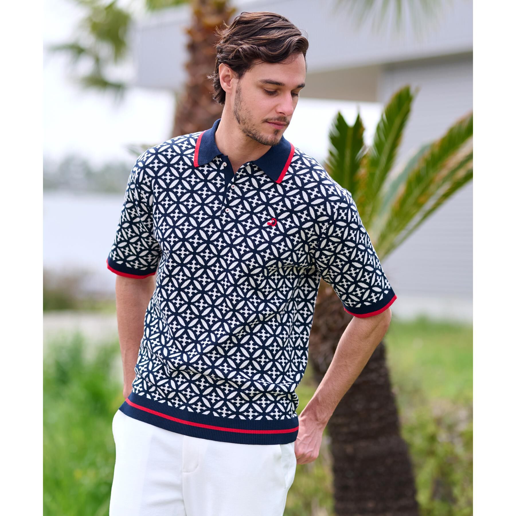 DRESSTERIOR「【Safari5月号掲載】オーバーラップサークル ジャカード ニットポロ」|ニット・セーター|