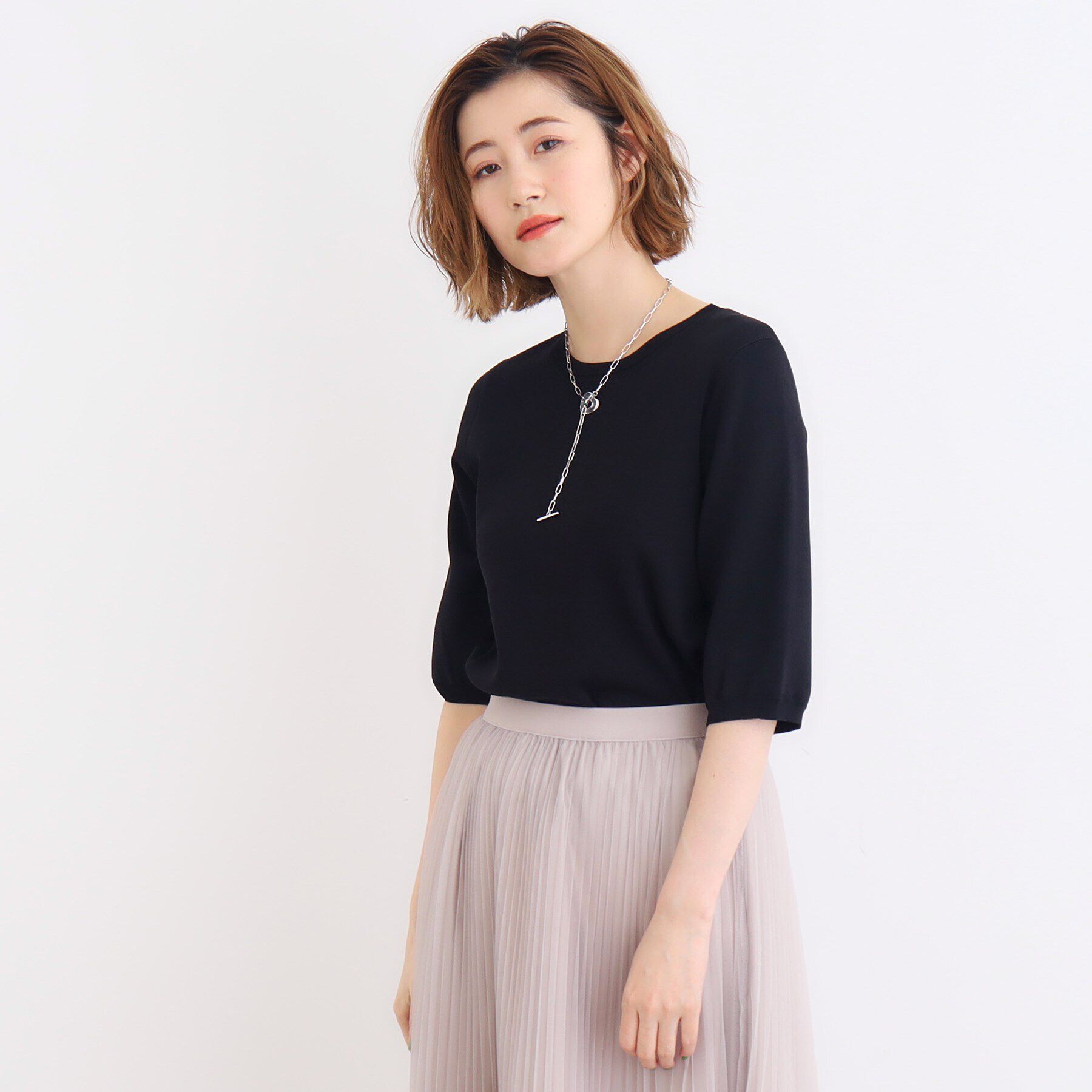 grove「【ひんやり多機能】やわらかドライタッチ五分袖プルオーバー」|ニット・セーター|