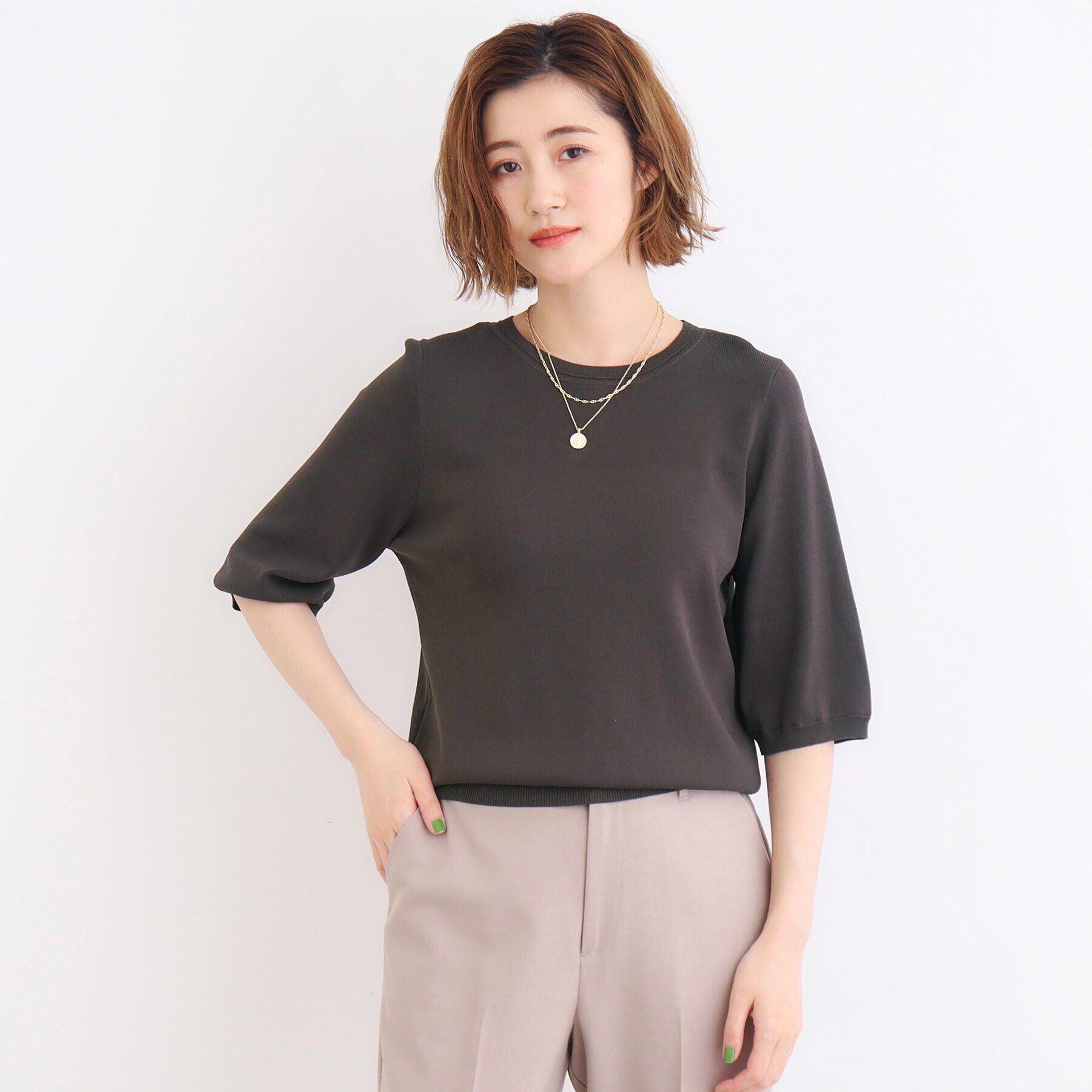 grove「【ひんやり多機能】やわらかドライタッチ五分袖プルオーバー」|ニット・セーター|