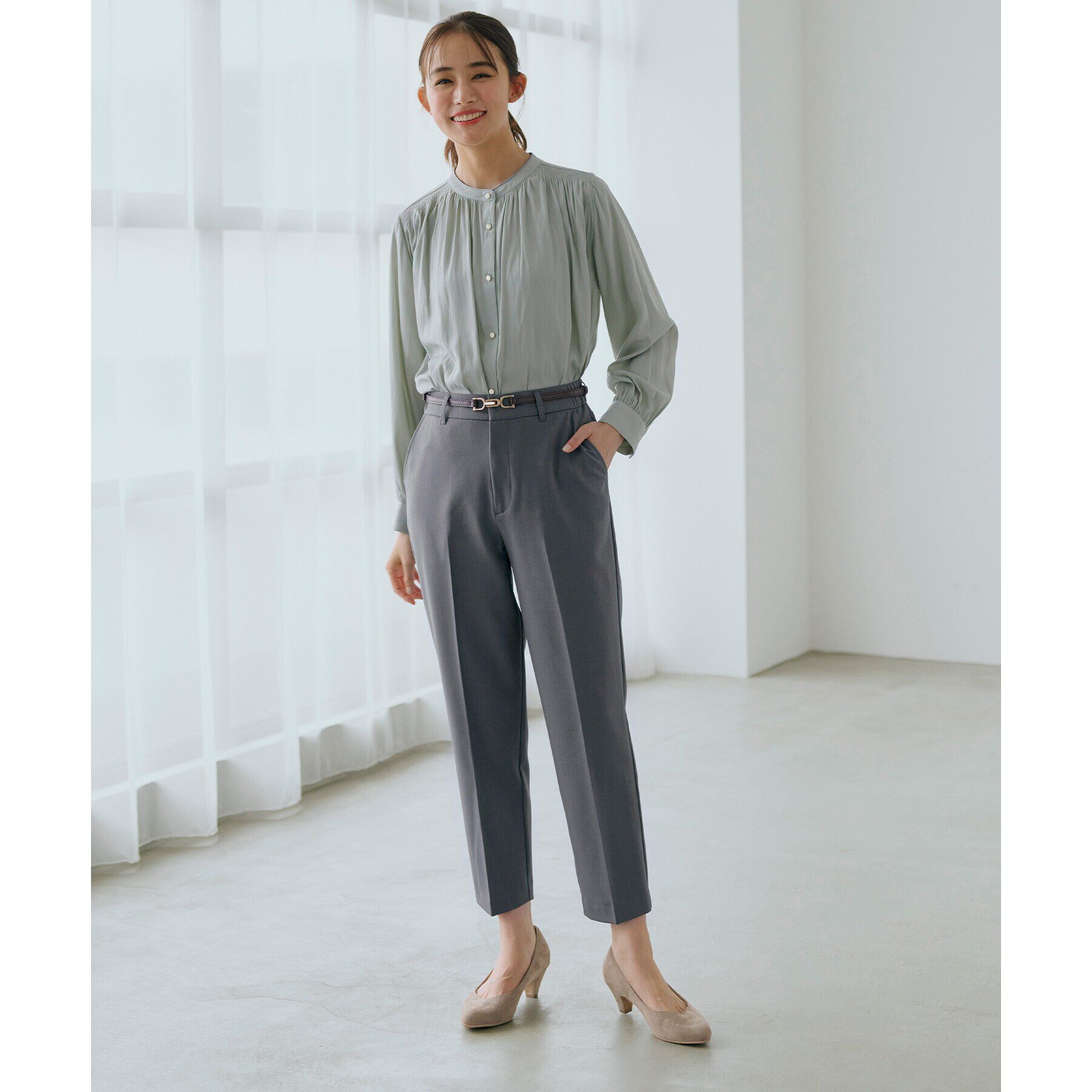 grove「＜ご自宅で洗える＞ヴィンテージサテン9分袖ブラウス」|シャツ・ブラウス|