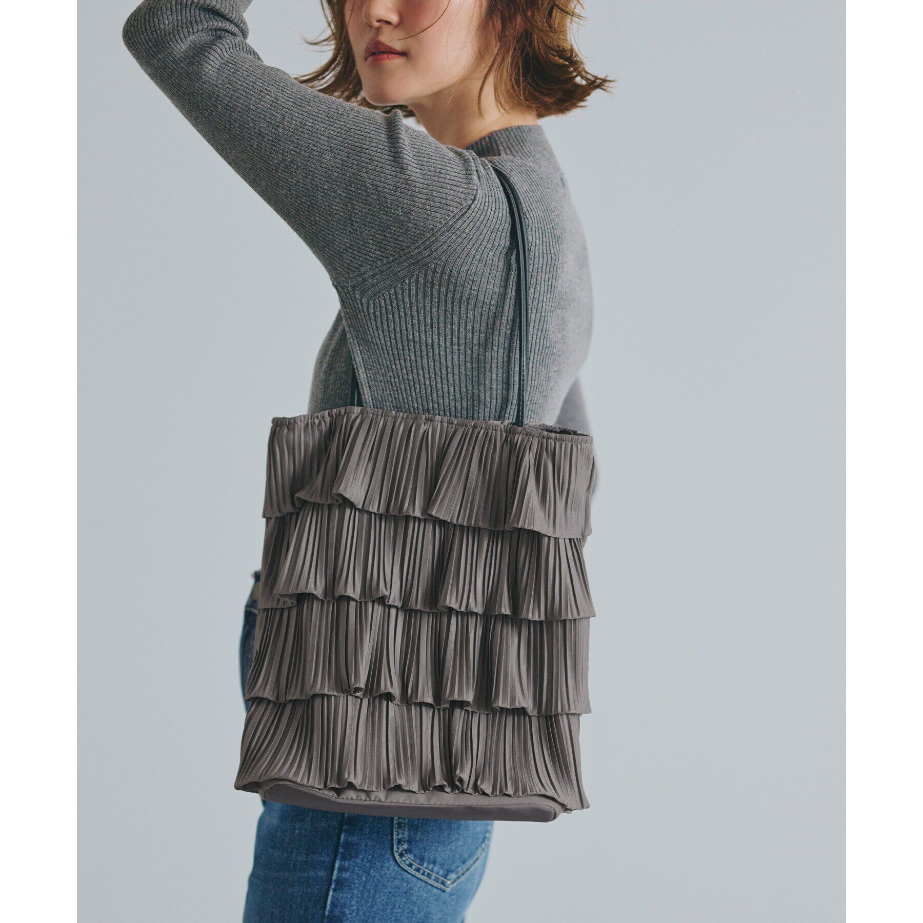 grove「プリーツティアードトート」|トートバッグ|グレー(012)