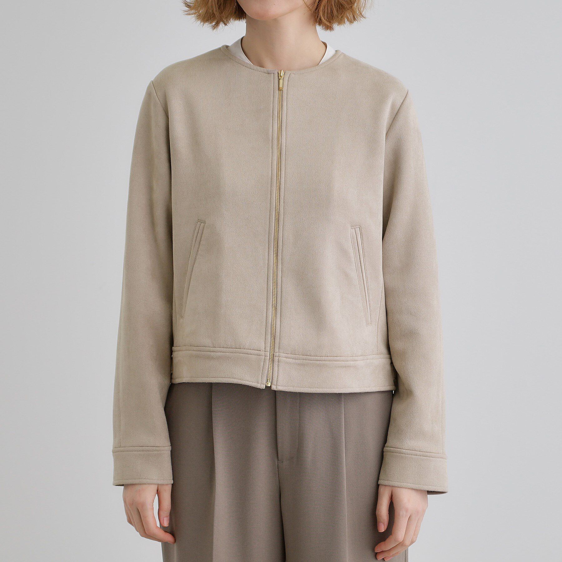 grove「スエードライクノーカラージャケット」|ブルゾン・スタジャン|