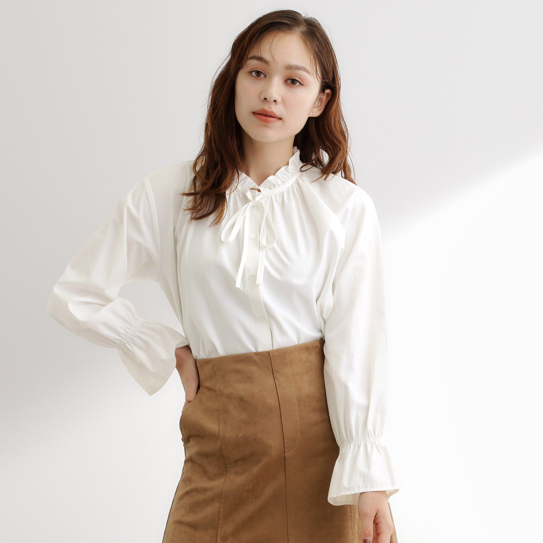 grove「【石川梨華さん着用】フリルカラーリボンブラウス」|シャツ・ブラウス|オフホワイト(003