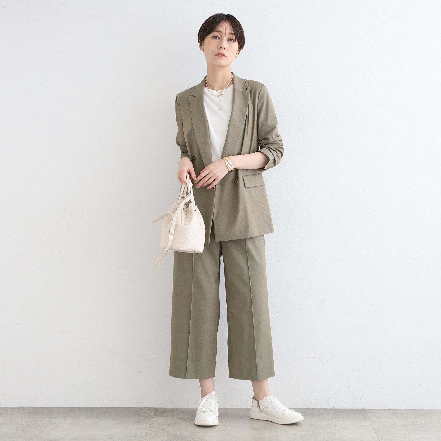 INDIVI「【洗える／UVケア／接触冷感／SETUP可能】麻混テーラードダブルジャケット」|スーツ|