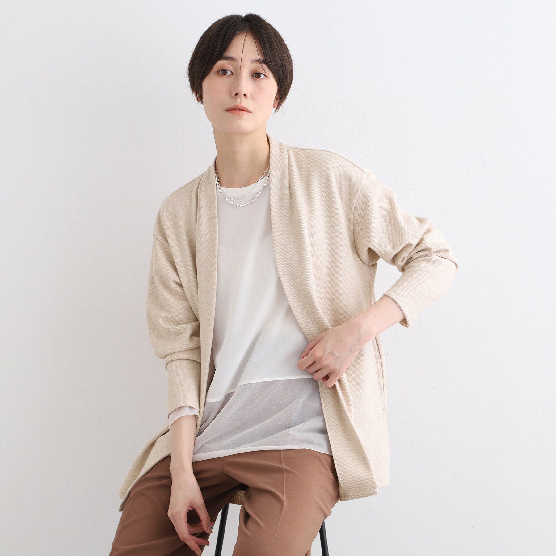 INDIVI「【洗える／UVケア／SETUP可能】ライトジャージカーディガン」|カーディガン|ピンクベージュ(95