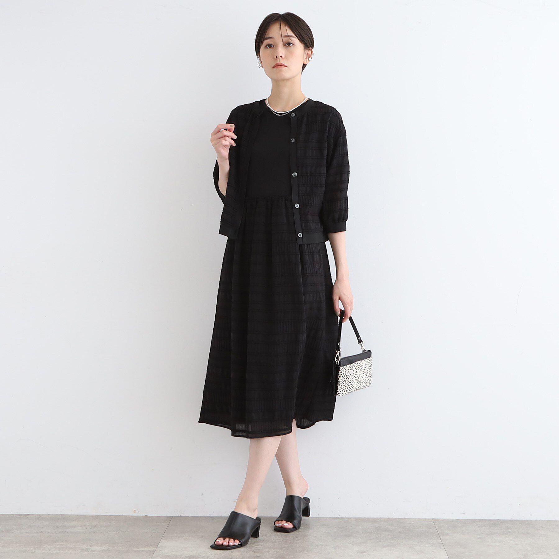 INDIVI「【洗える／SETUP可能】シャーリングクロップド丈カーディガンブラウス」|カーディガン|