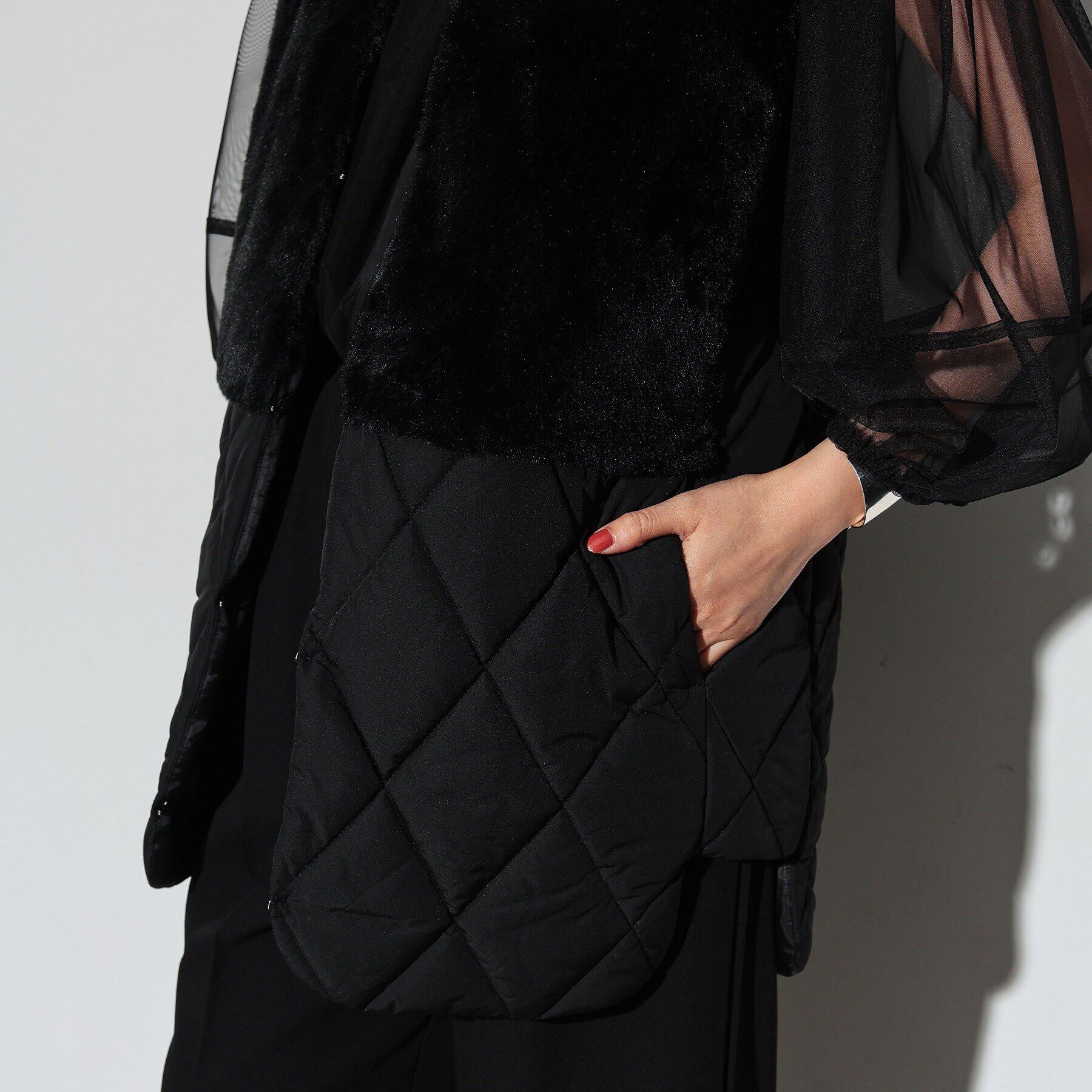 GALLEST「キルティングフェイクファードッキングジレ」|ダウン|