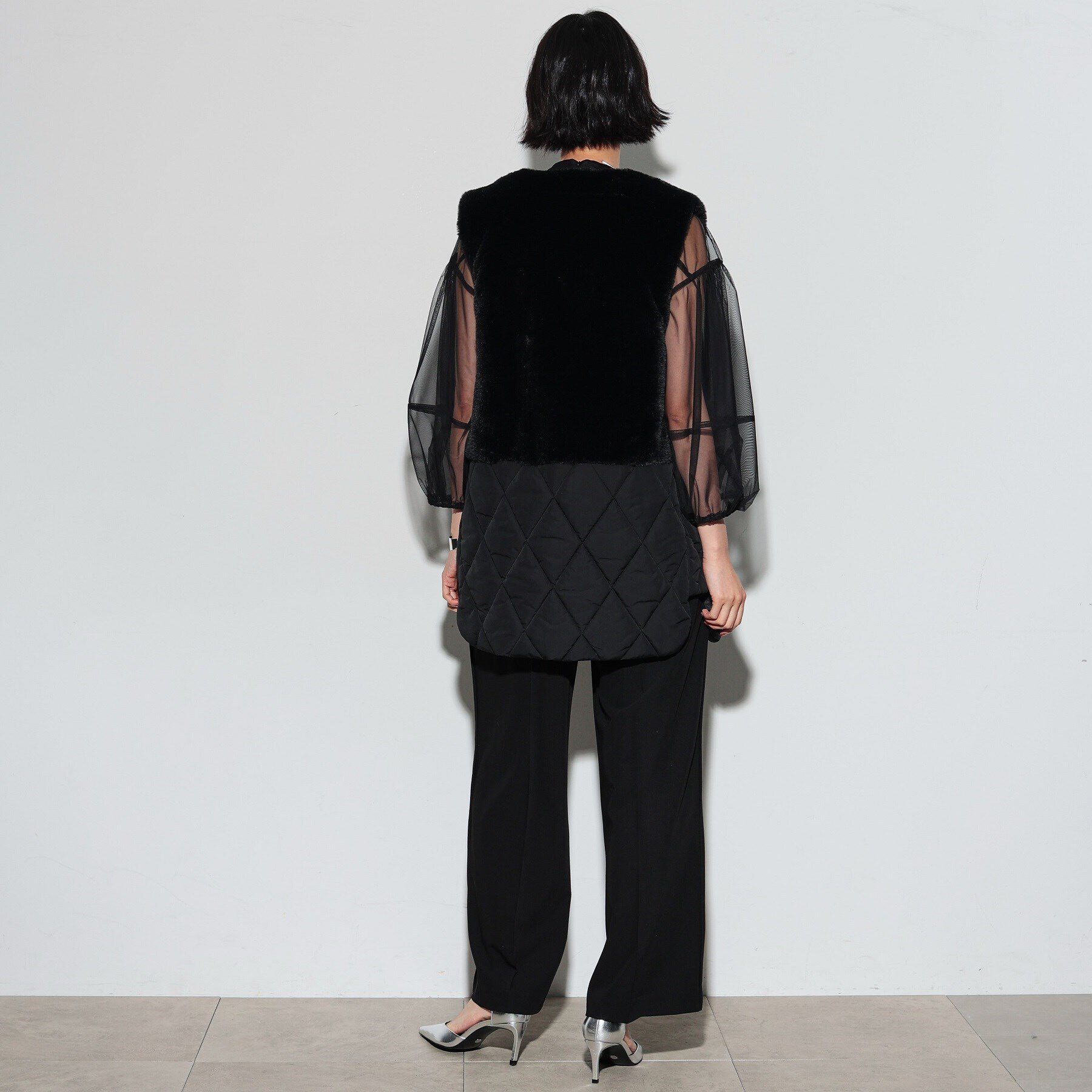 GALLEST「キルティングフェイクファードッキングジレ」|ダウン|