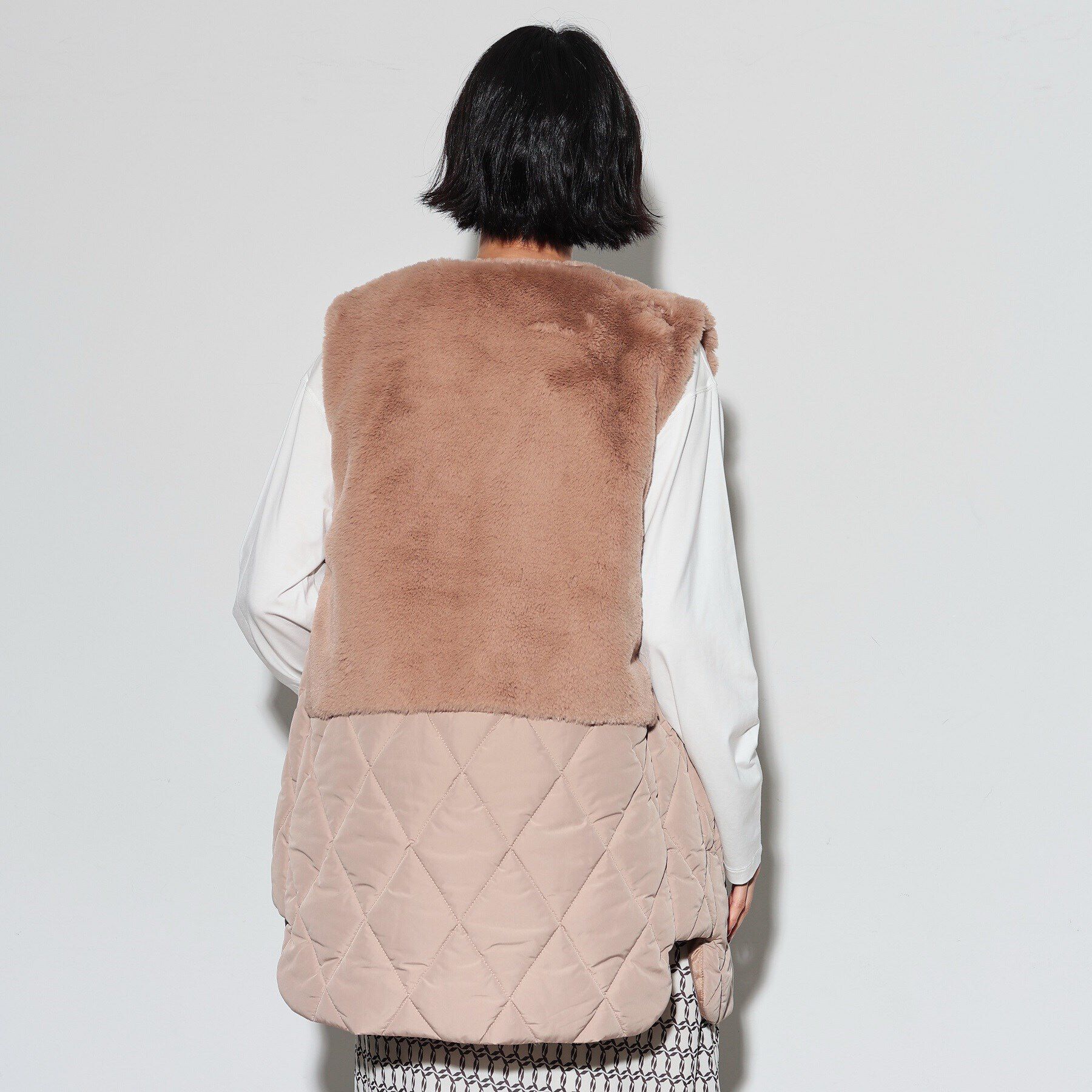 GALLEST「キルティングフェイクファードッキングジレ」|ダウン|