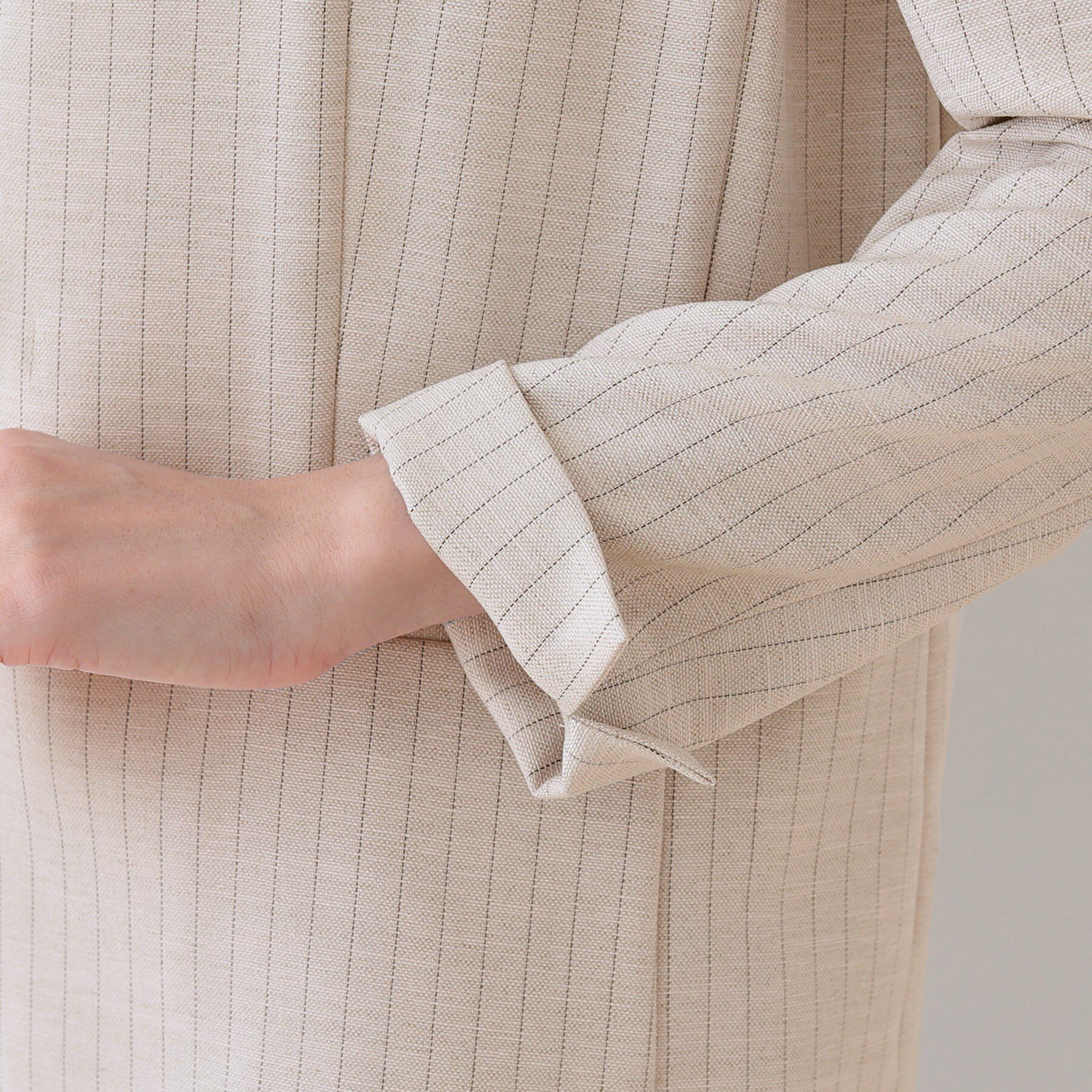 INDIVI「【こなれSETUP／ストライプ柄】リネンライクノーカラージャケット」|ノーカラージャケット|