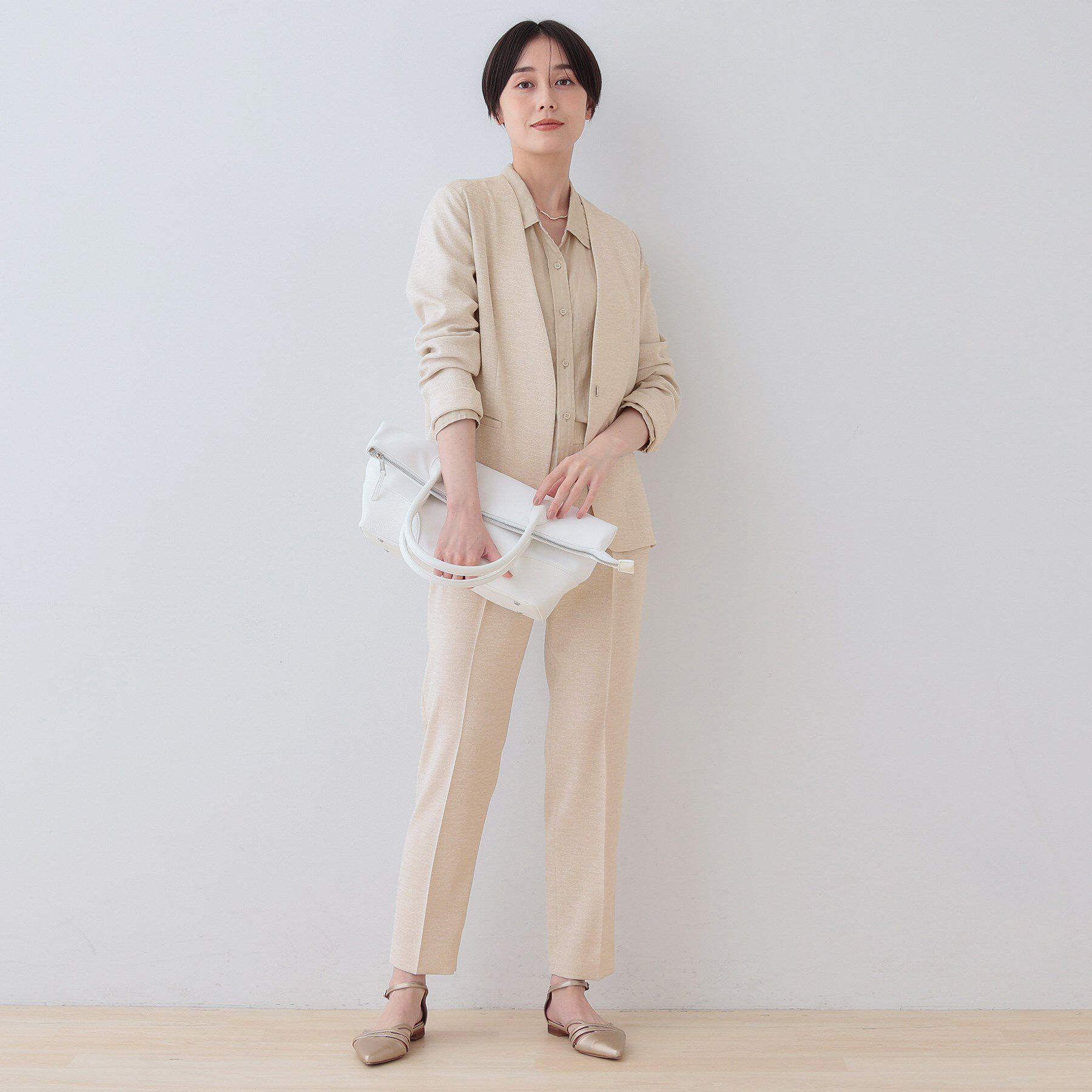 INDIVI「【こなれSETUP／ストライプ柄】リネンライクノーカラージャケット」|ノーカラージャケット|