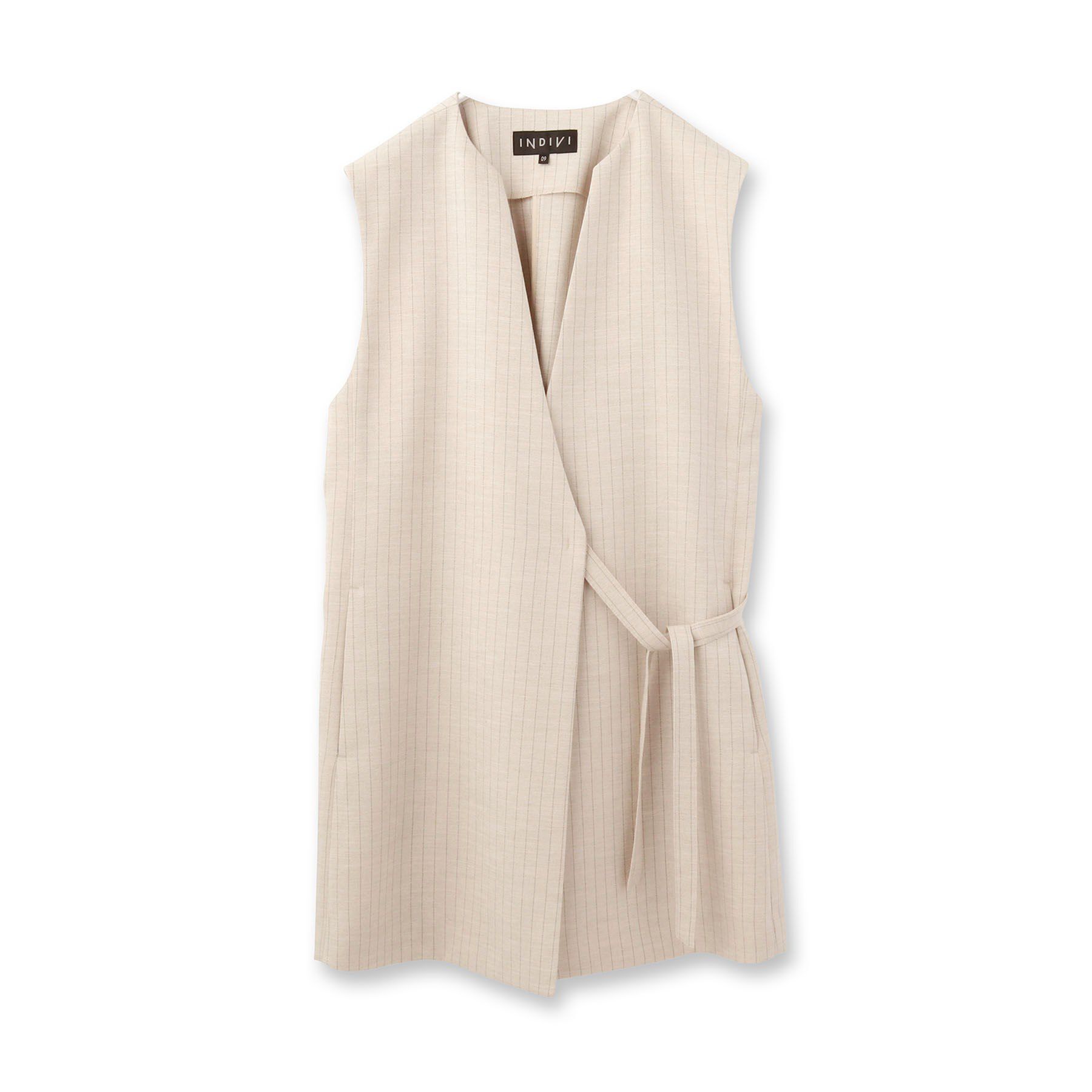 INDIVI「【こなれSETUP／ストライプ柄】リネンライクジレジャケット」|ベスト・ジレ|