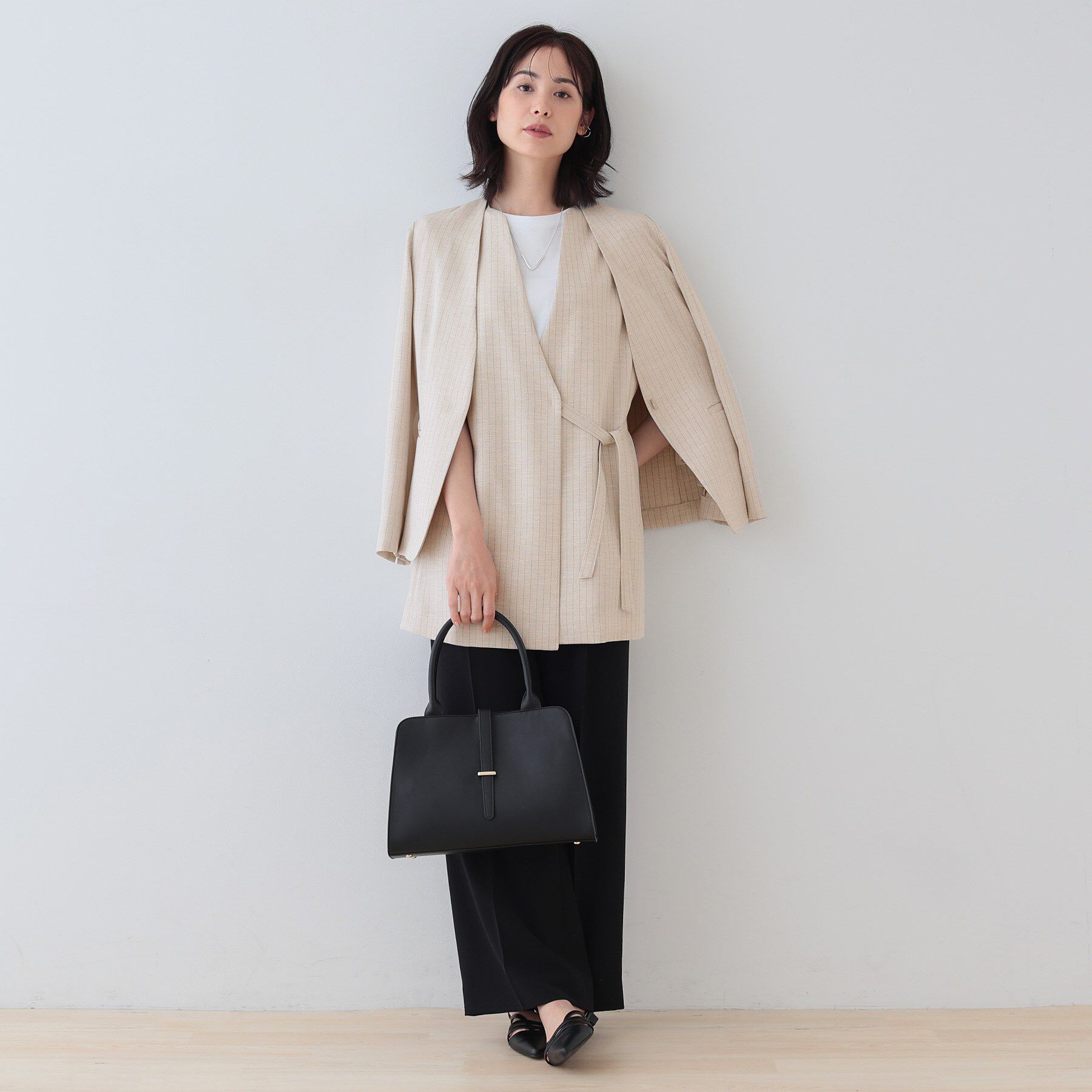 INDIVI「【こなれSETUP／ストライプ柄】リネンライクジレジャケット」|ベスト・ジレ|