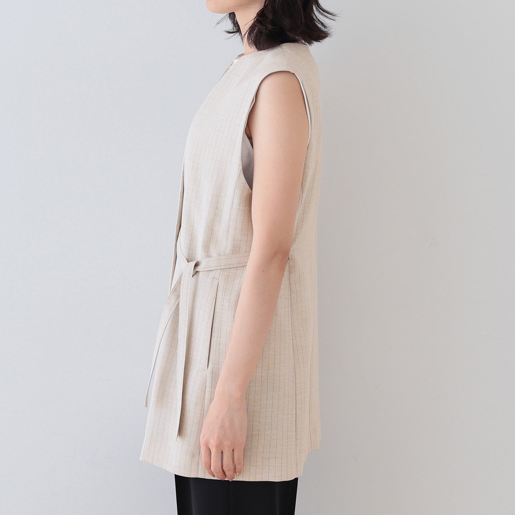 INDIVI「【こなれSETUP／ストライプ柄】リネンライクジレジャケット」|ベスト・ジレ|