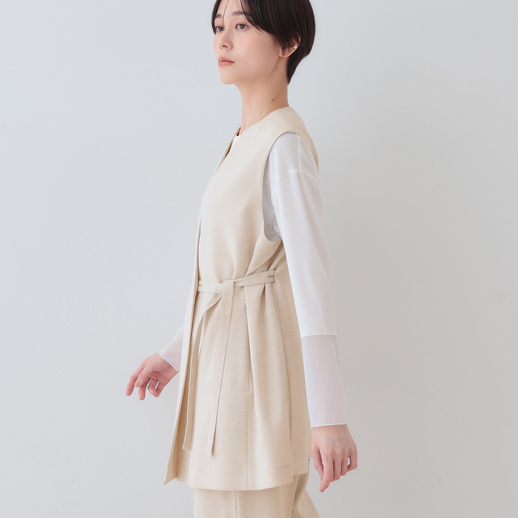 INDIVI「【こなれSETUP／ストライプ柄】リネンライクジレジャケット」|ベスト・ジレ|