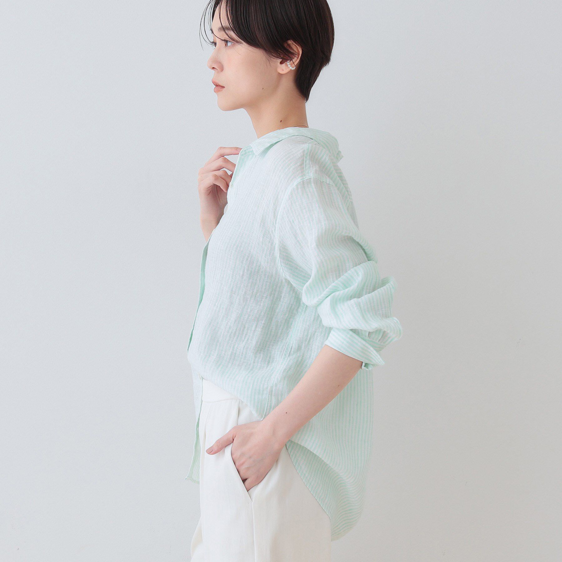 INDIVI「【毎年人気！／フレンチリネン】ベーシックシャツ」|シャツ・ブラウス|