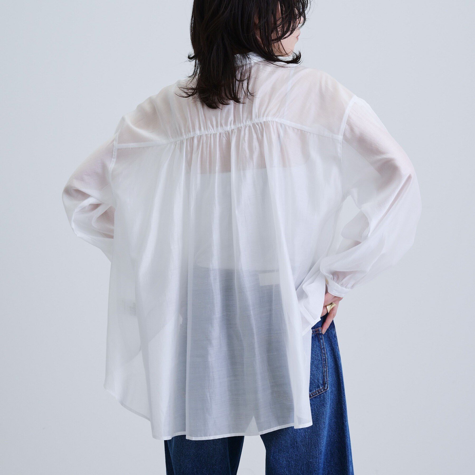 GALLEST「シアーローンミドル丈シャツ/シアーシャツ/シアートップス【洗える】」|シャツ・ブラウス|