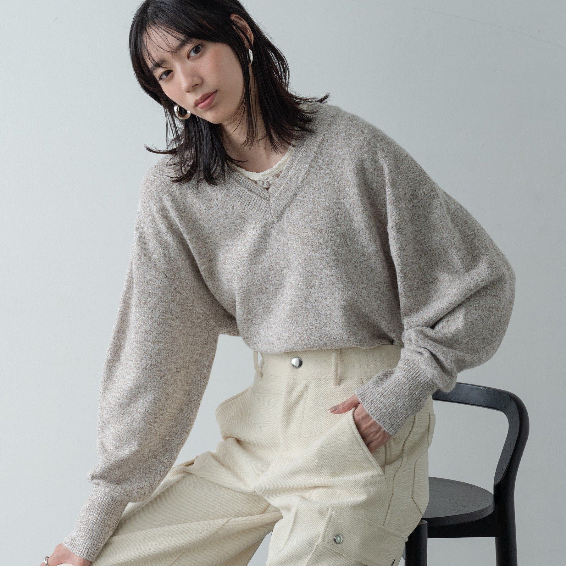 GALLEST「レイヤーネックメランジラメニット」|ニット・セーター|キャメルブラウン(9