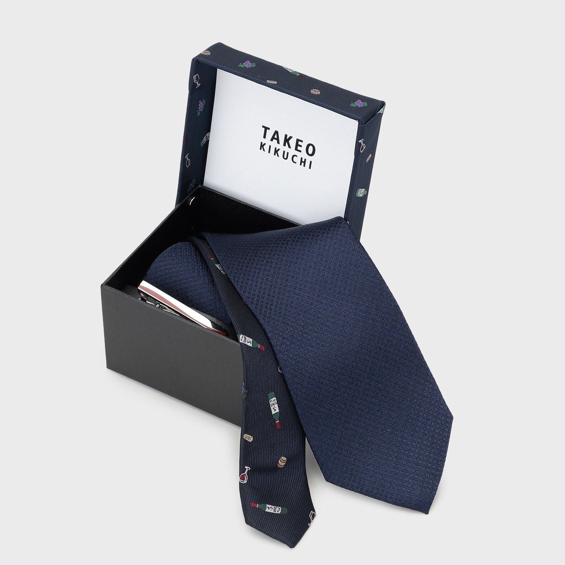TAKEO KIKUCHI「【お酒柄】ブルーネクタイ＆タイバー BOXセット」|ネクタイ・蝶ネクタイ|