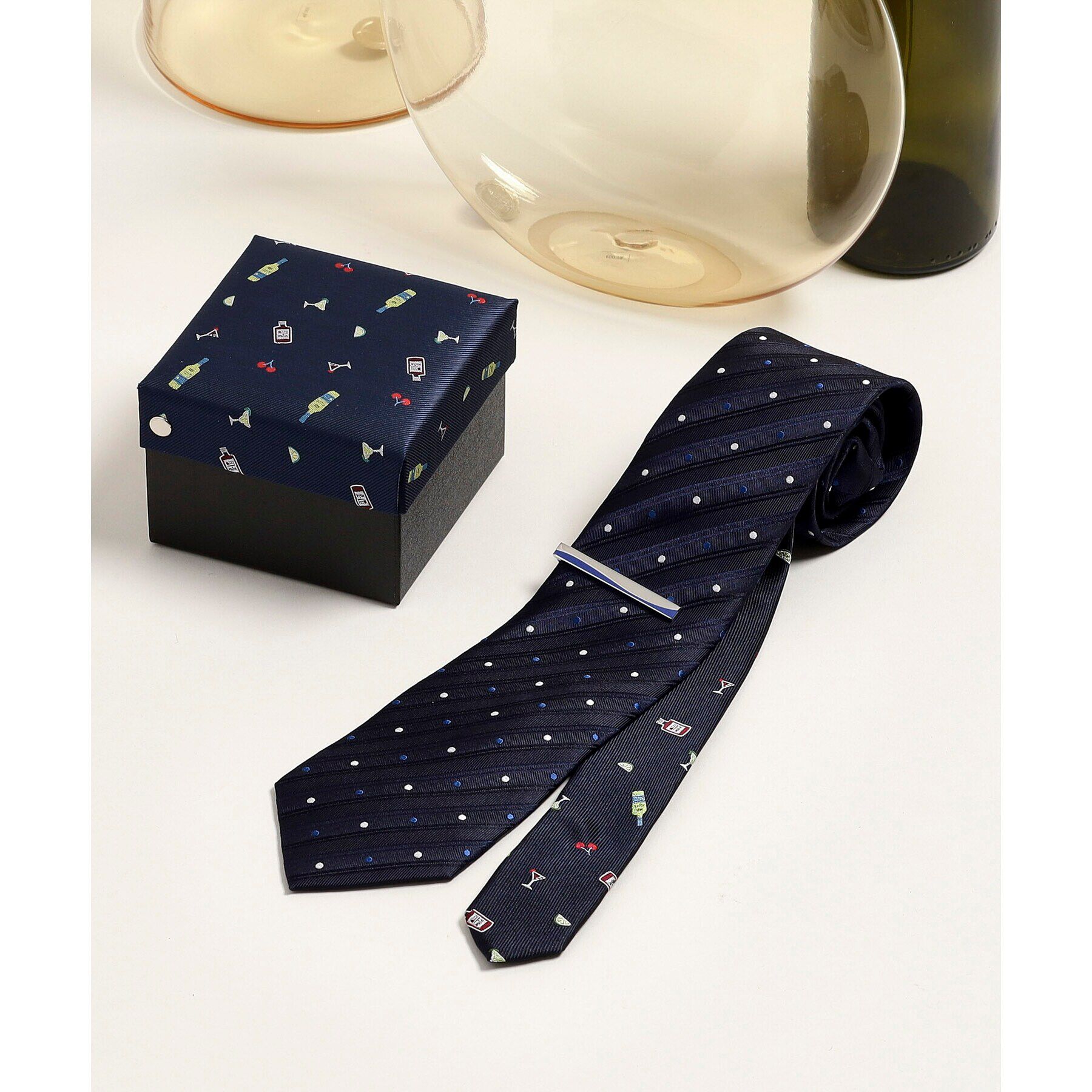 TAKEO KIKUCHI「【お酒柄】ブルーネクタイ＆タイバー BOXセット」|ネクタイ・蝶ネクタイ|ネイビードット(49
