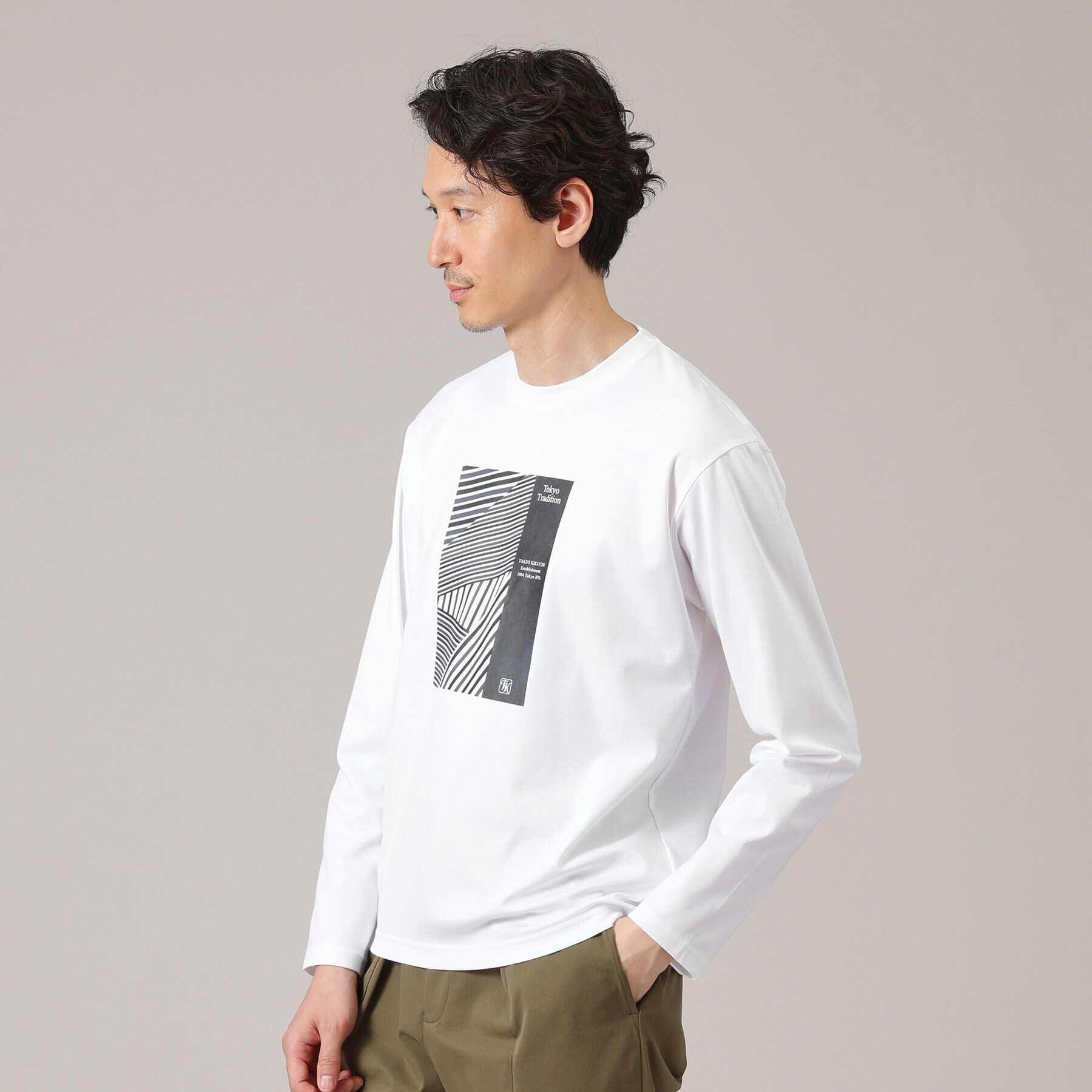 TAKEO KIKUCHI「アーカイブストライプDM長袖ポンチTシャツ」|Tシャツ・カットソー|