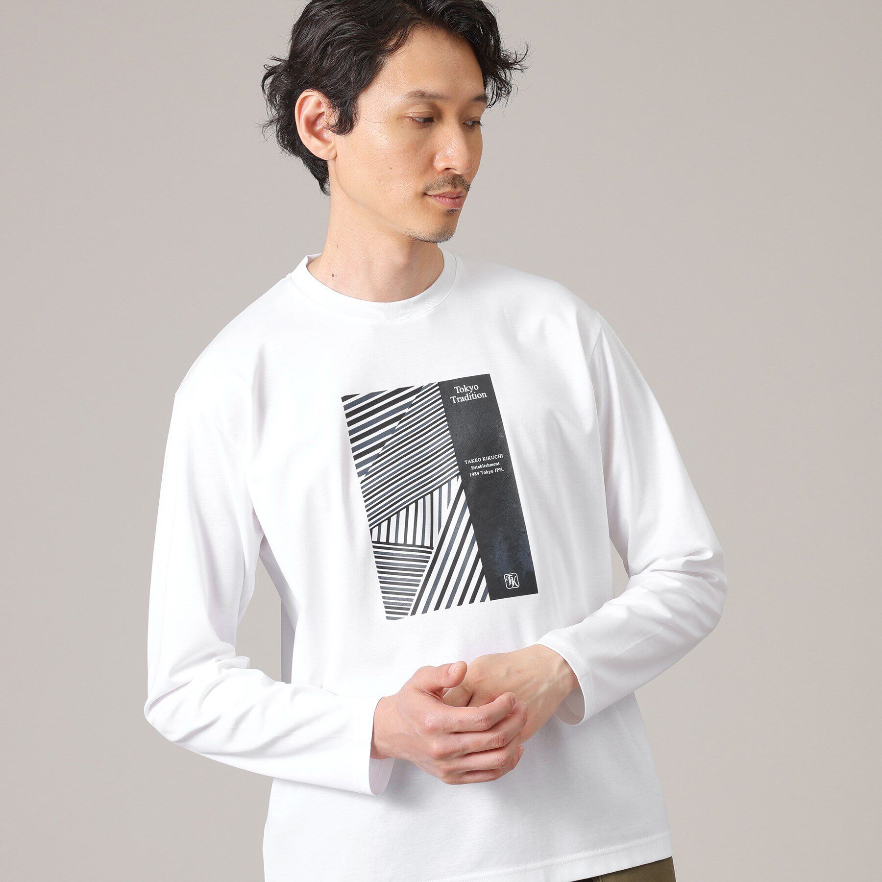 TAKEO KIKUCHI「アーカイブストライプDM長袖ポンチTシャツ」|Tシャツ・カットソー|
