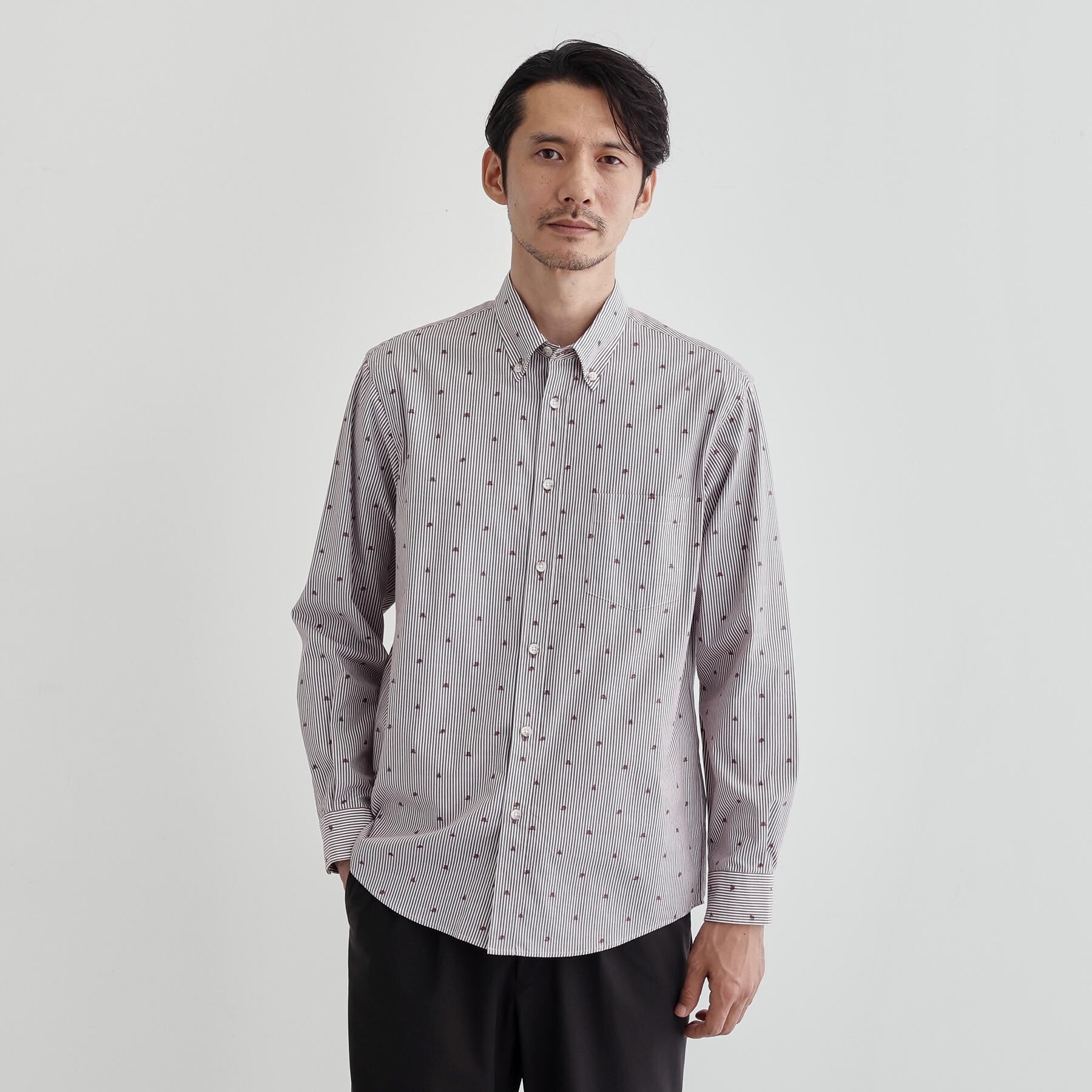 TAKEO KIKUCHI「ハットモチーフ ジャカード ストライプ シャツ」|シャツ・ブラウス|レッド(363)