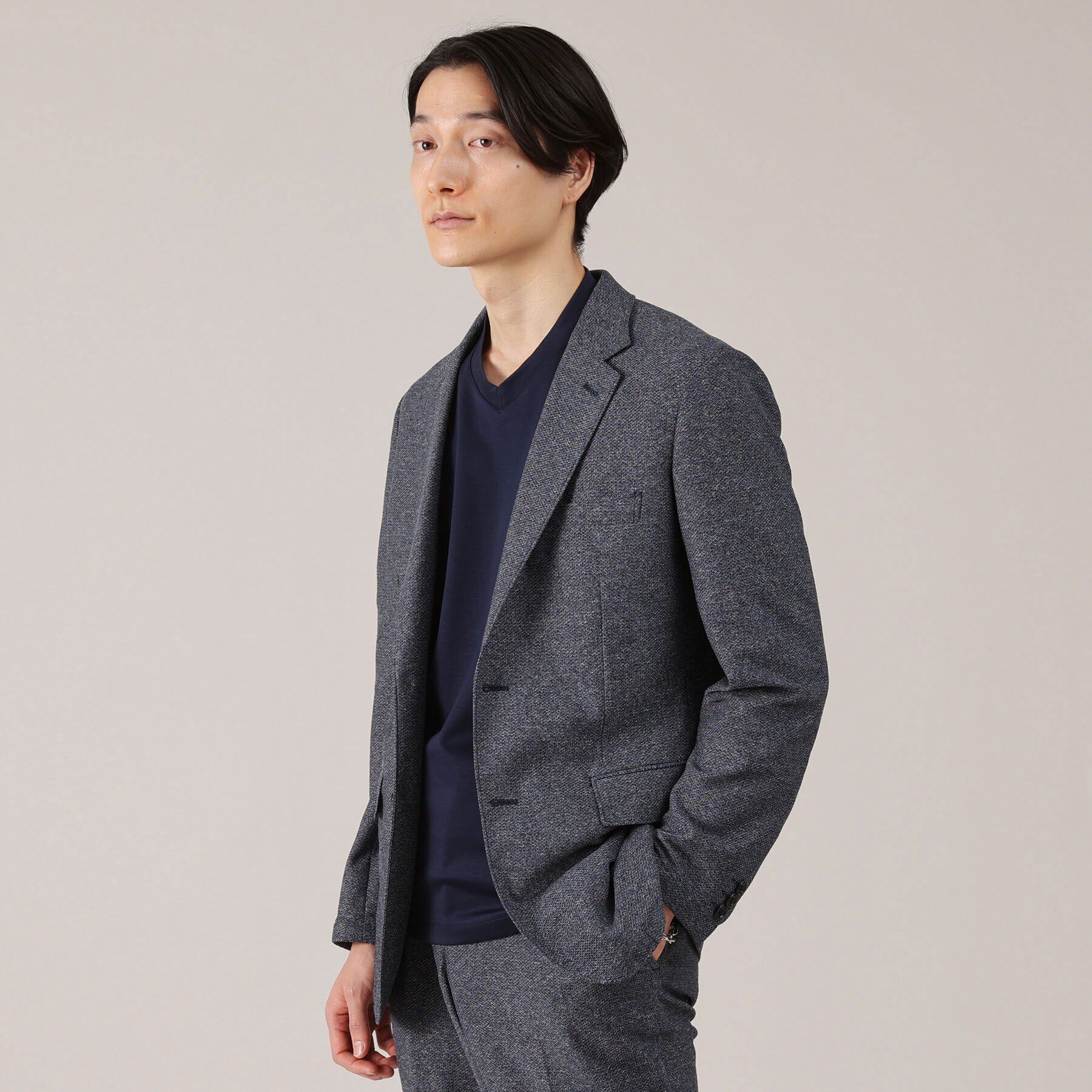 TAKEO KIKUCHI「【抗菌防臭】尾州 リネンブレンド ハニカムメッシュ ジャケット」|テーラードジャケット|ブルー(093)