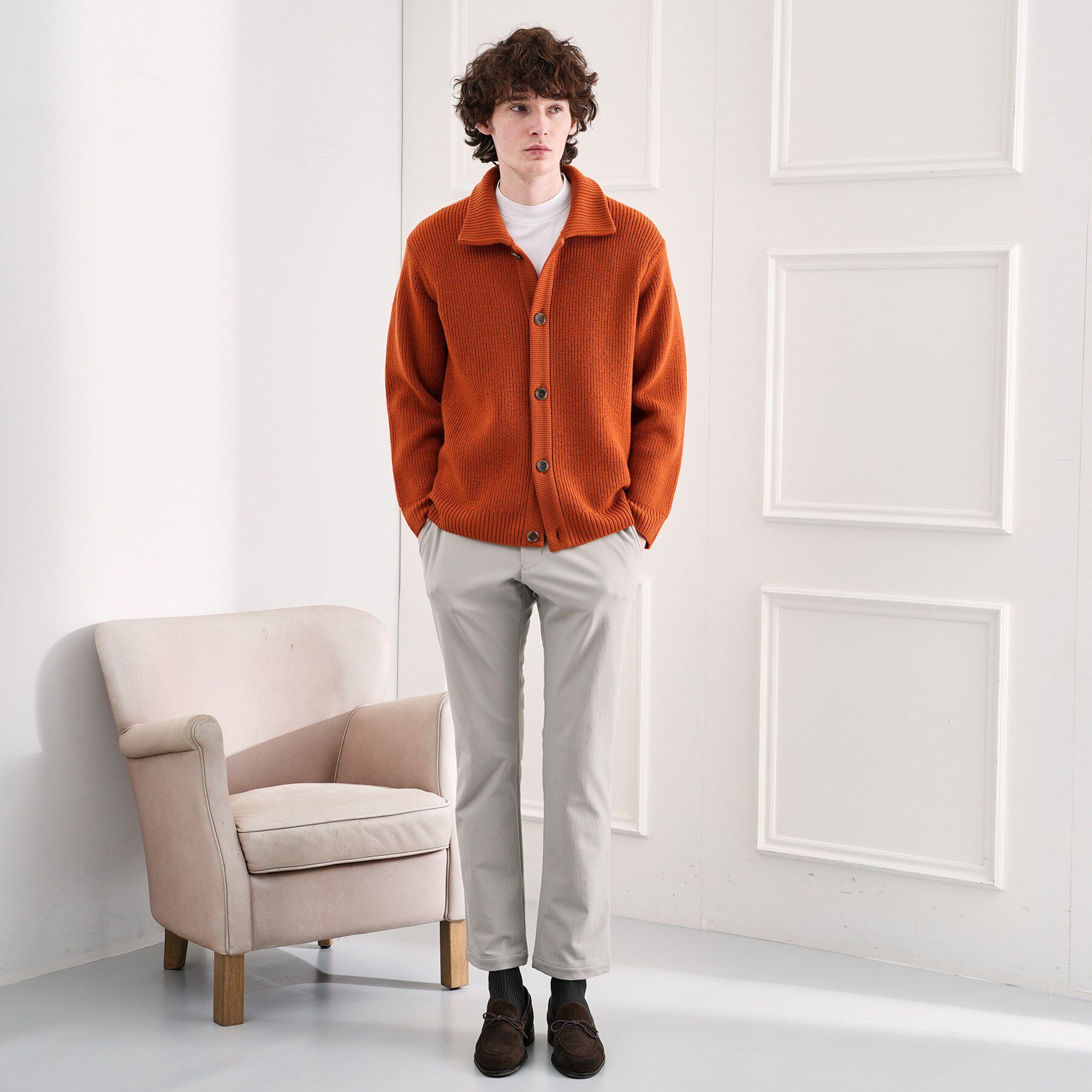 TAKEO KIKUCHI「タスマニアウール混畦編みカーディガン」|カーディガン|