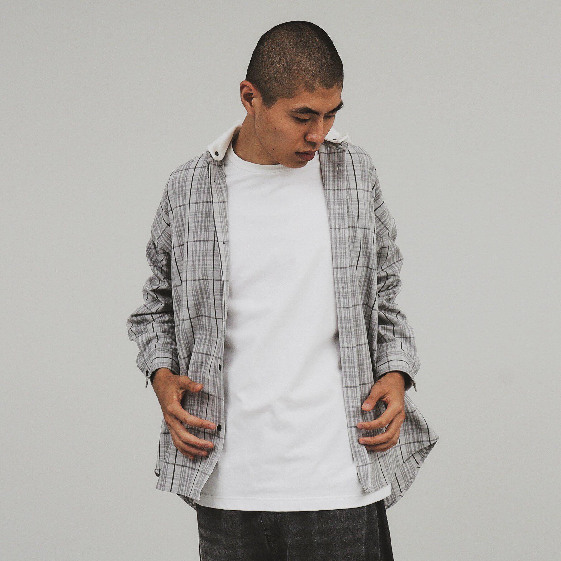 tk.TAKEO KIKUCHI「フードレイヤーチェックシャツ」|シャツ・ブラウス|ライトグレー(511