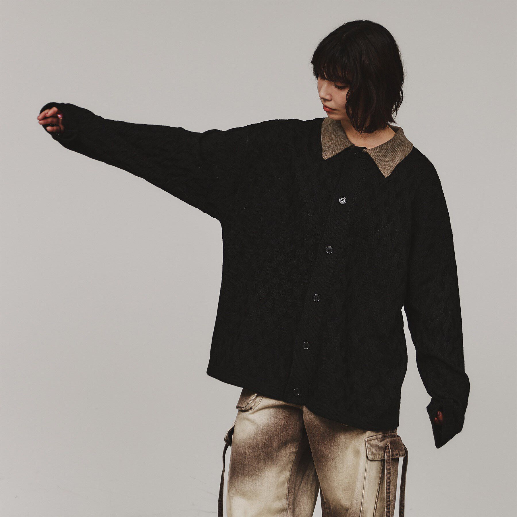 tk.TAKEO KIKUCHI「衿付きニットカーディガン」|カーディガン|