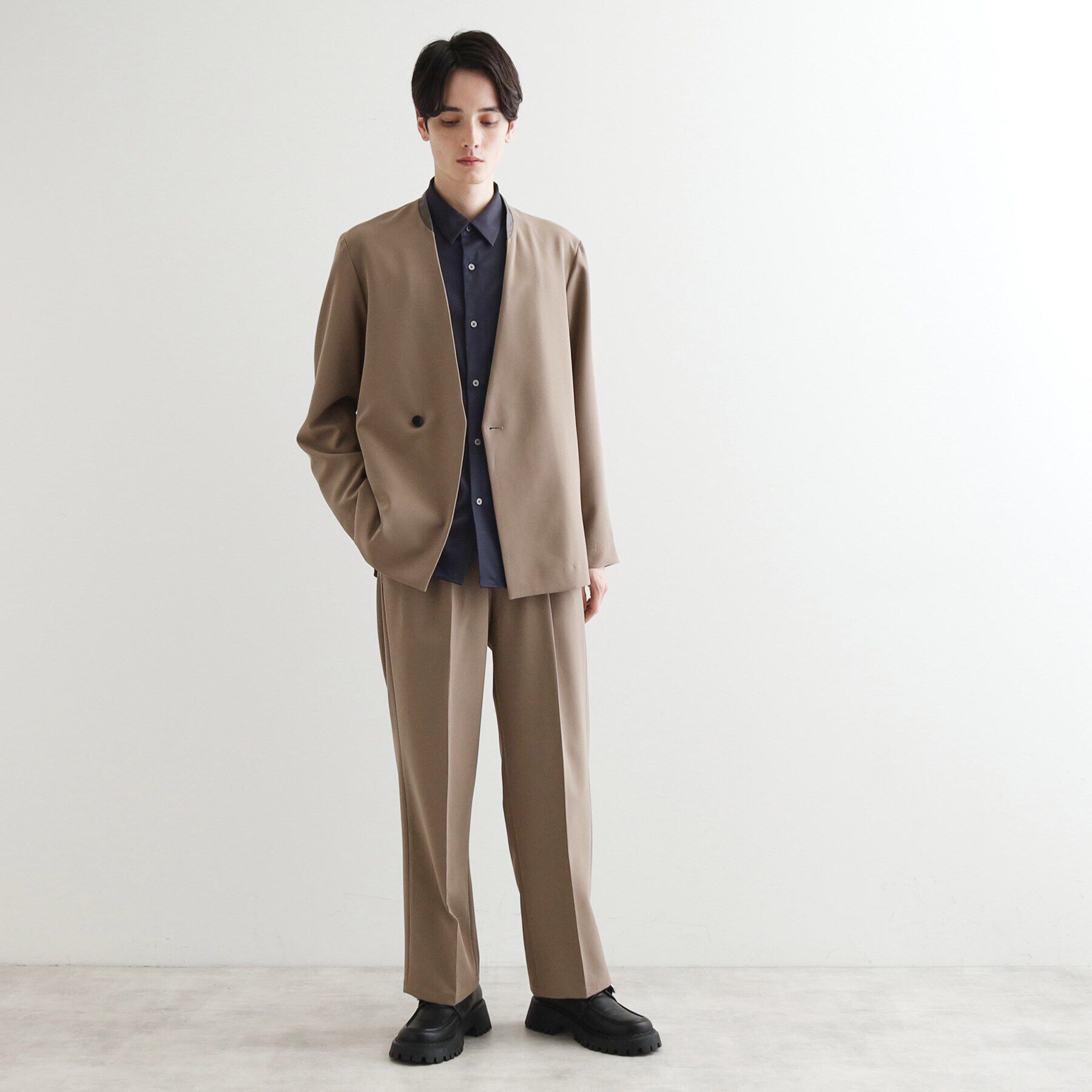 tk.TAKEO KIKUCHI「360度ストレッチノーカラージャケット（セットアップ対応）」|ノーカラージャケット|