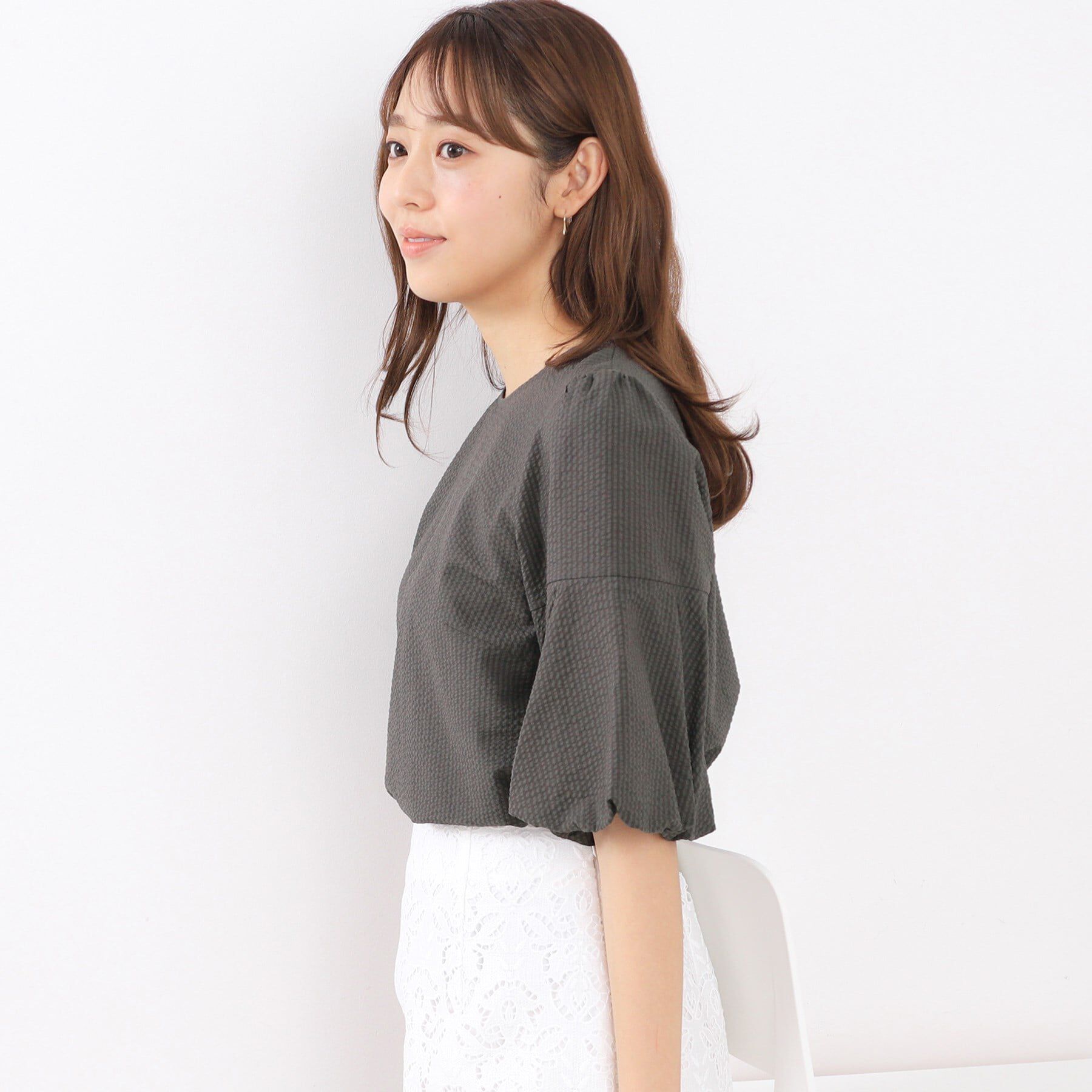 index「サッカーストライプバルーンスリーブブラウス【洗濯機洗い可】」|シャツ・ブラウス|